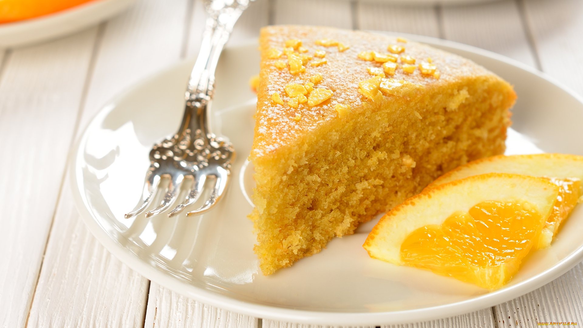 еда, пироги, пирог, апельсины, вилка