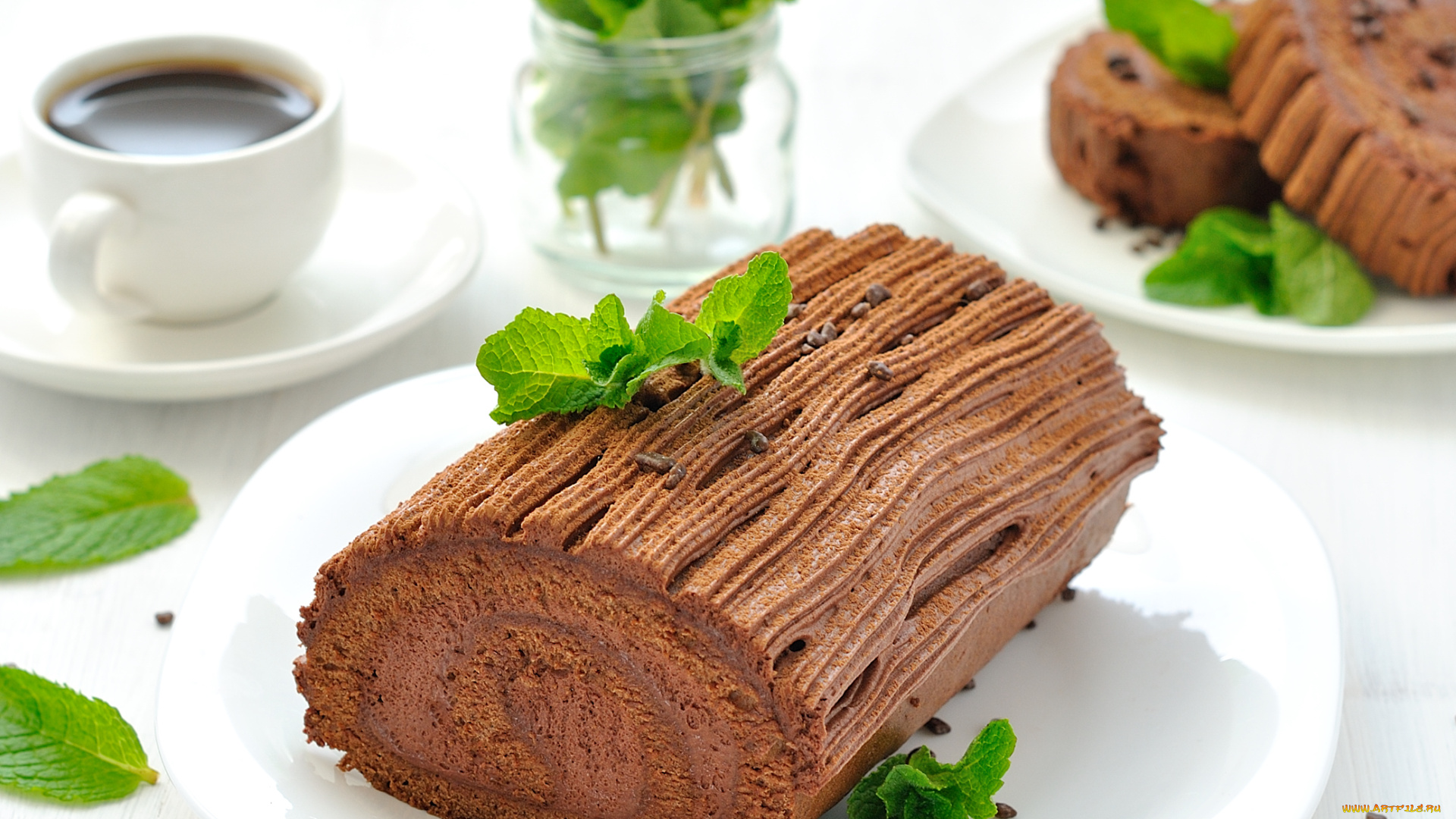 еда, пирожные, кексы, печенье, рулет, мята