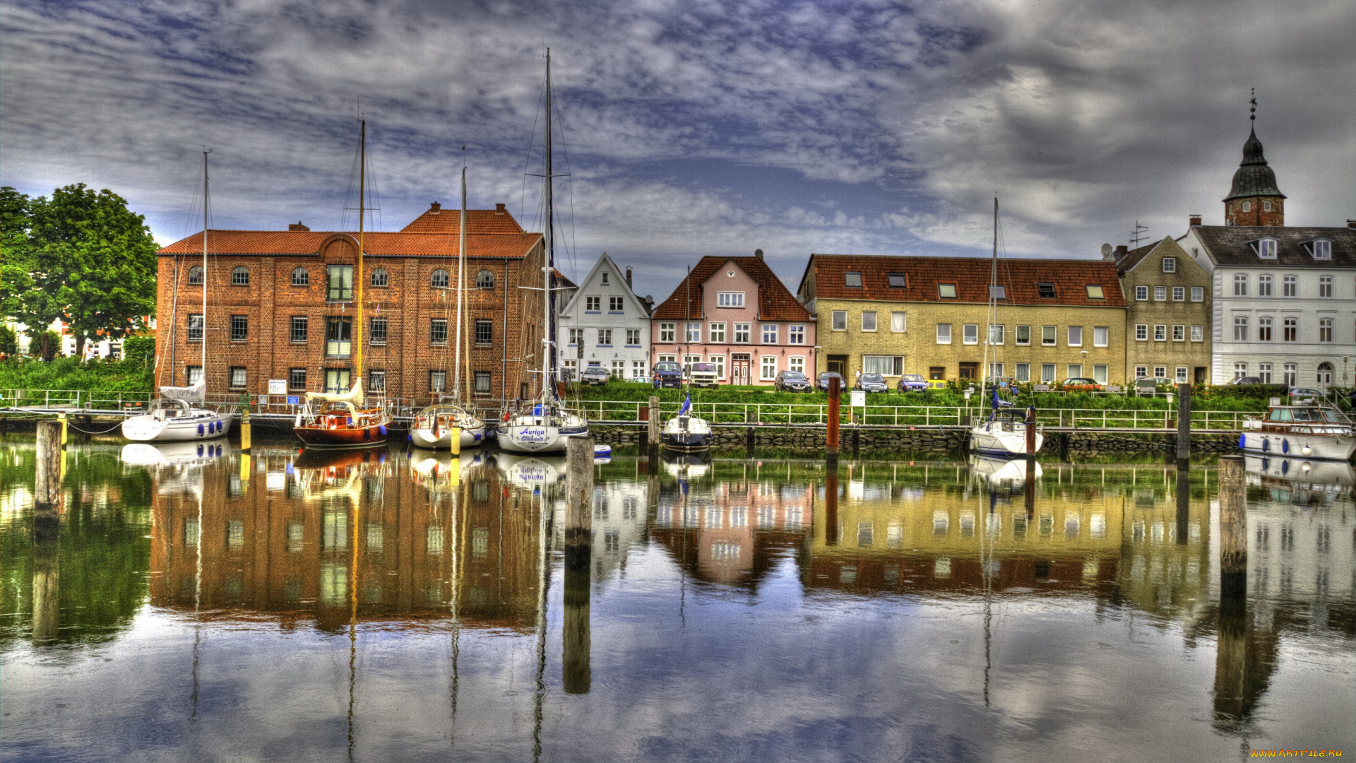 германия, глюкштадт, города, улицы, площади, набережные, дома, река, набережная