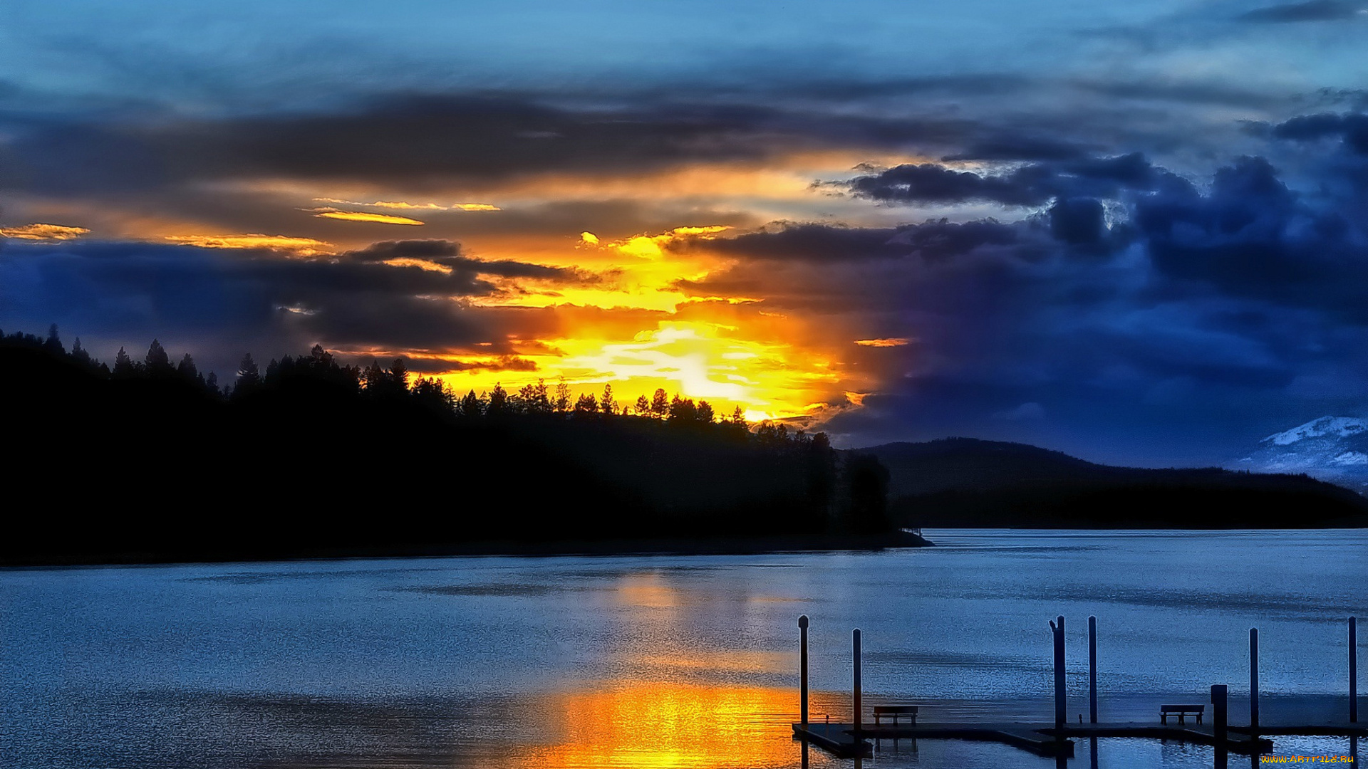 lake, pend, oreille, природа, восходы, закаты, закат, лес, вечер, озеро, пейзаж