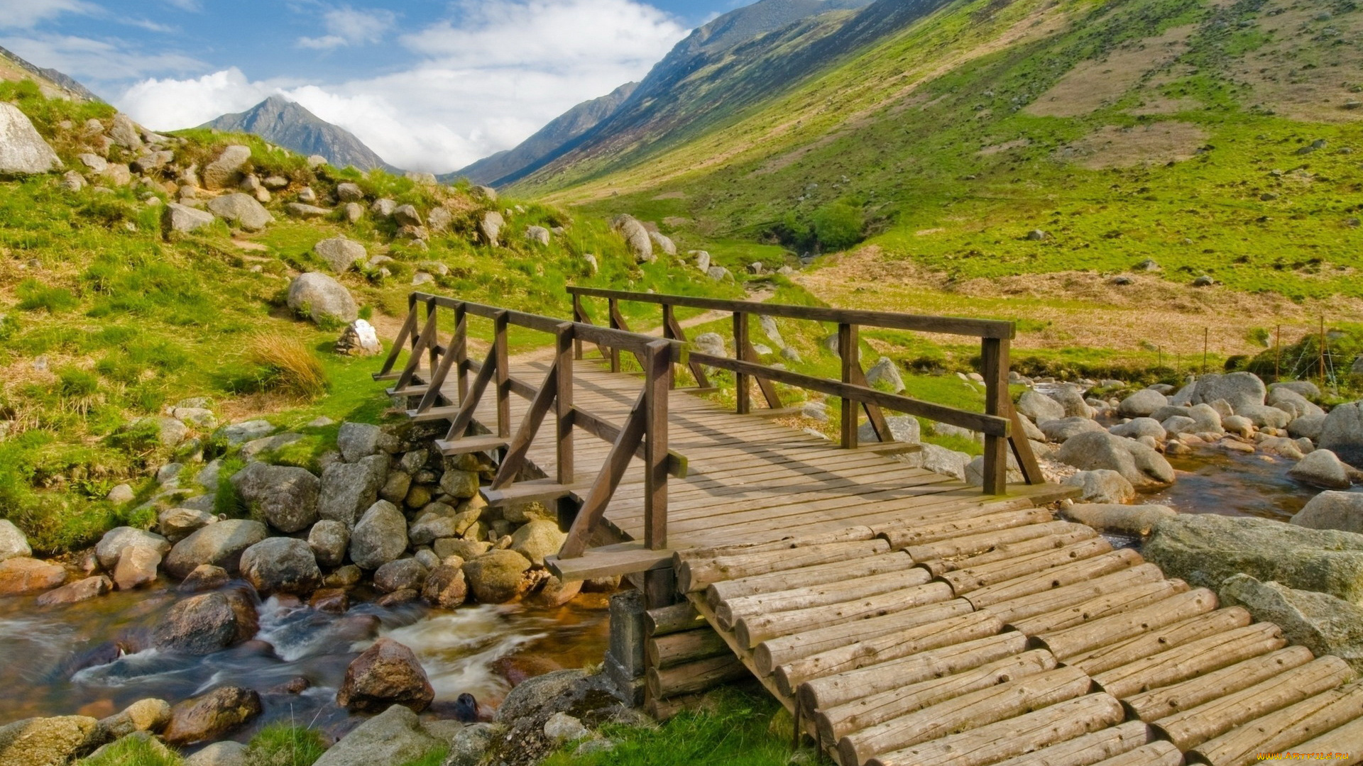 природа, дороги, горы, камни, тропа, мостик