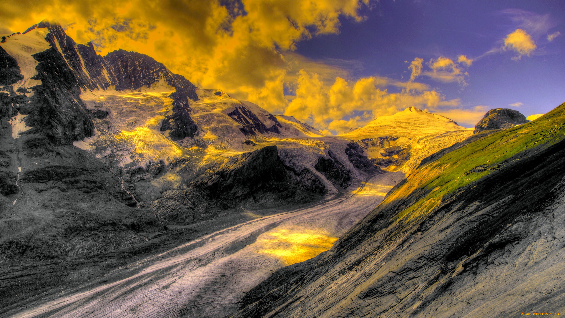 природа, горы, облака, тропа, ущелье