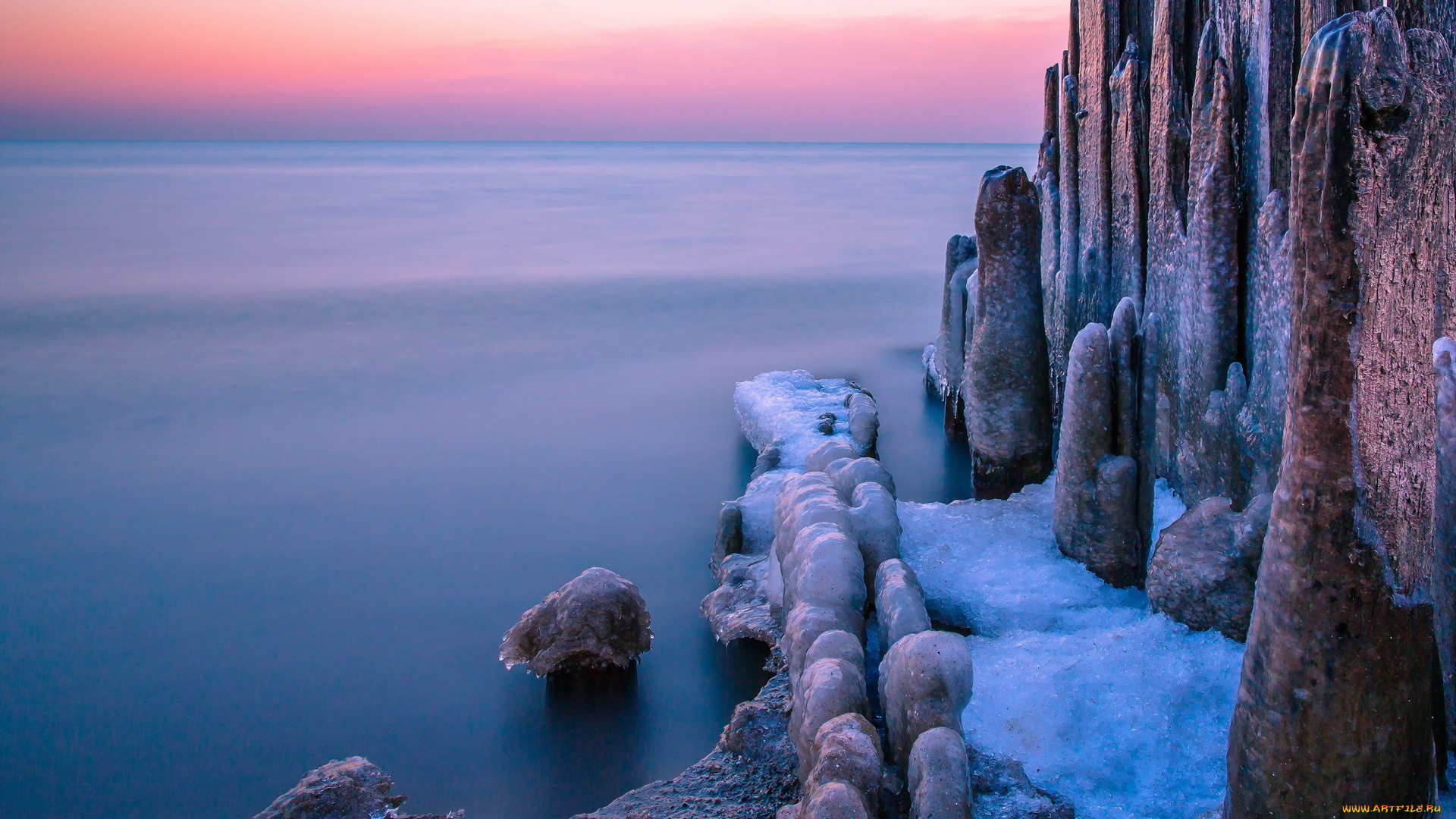 природа, побережье, океан, скалы, лед