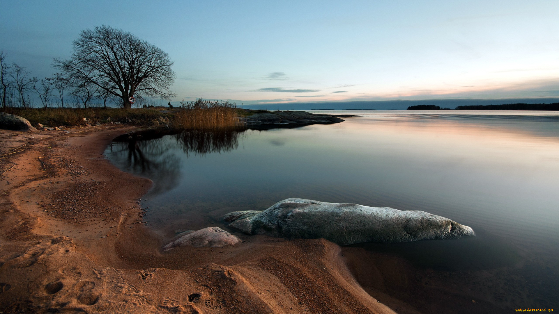 природа, реки, озера, простор, дерево, камни, пляж, река, вечер