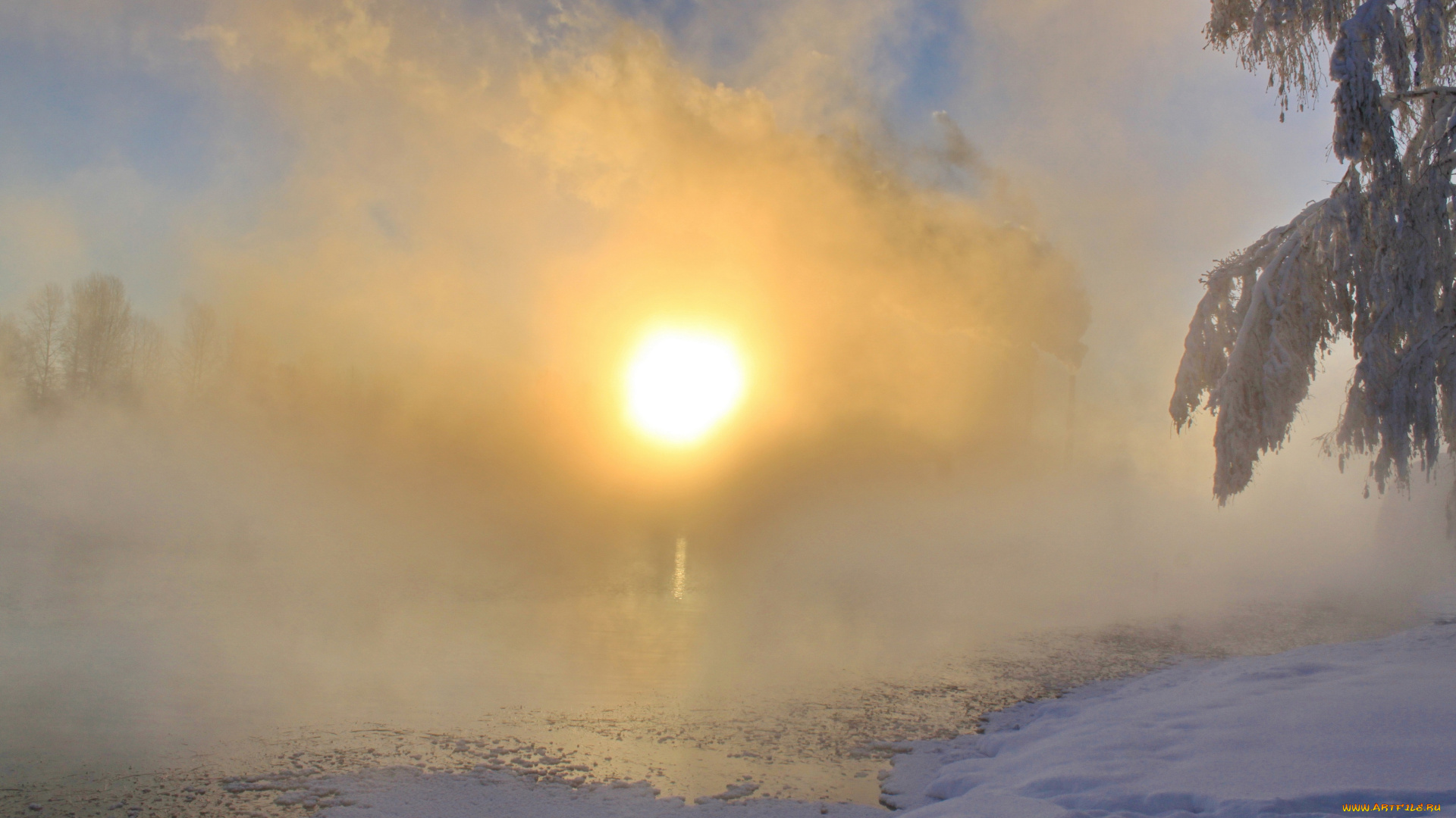 природа, зима, снег, рассвет, солнце