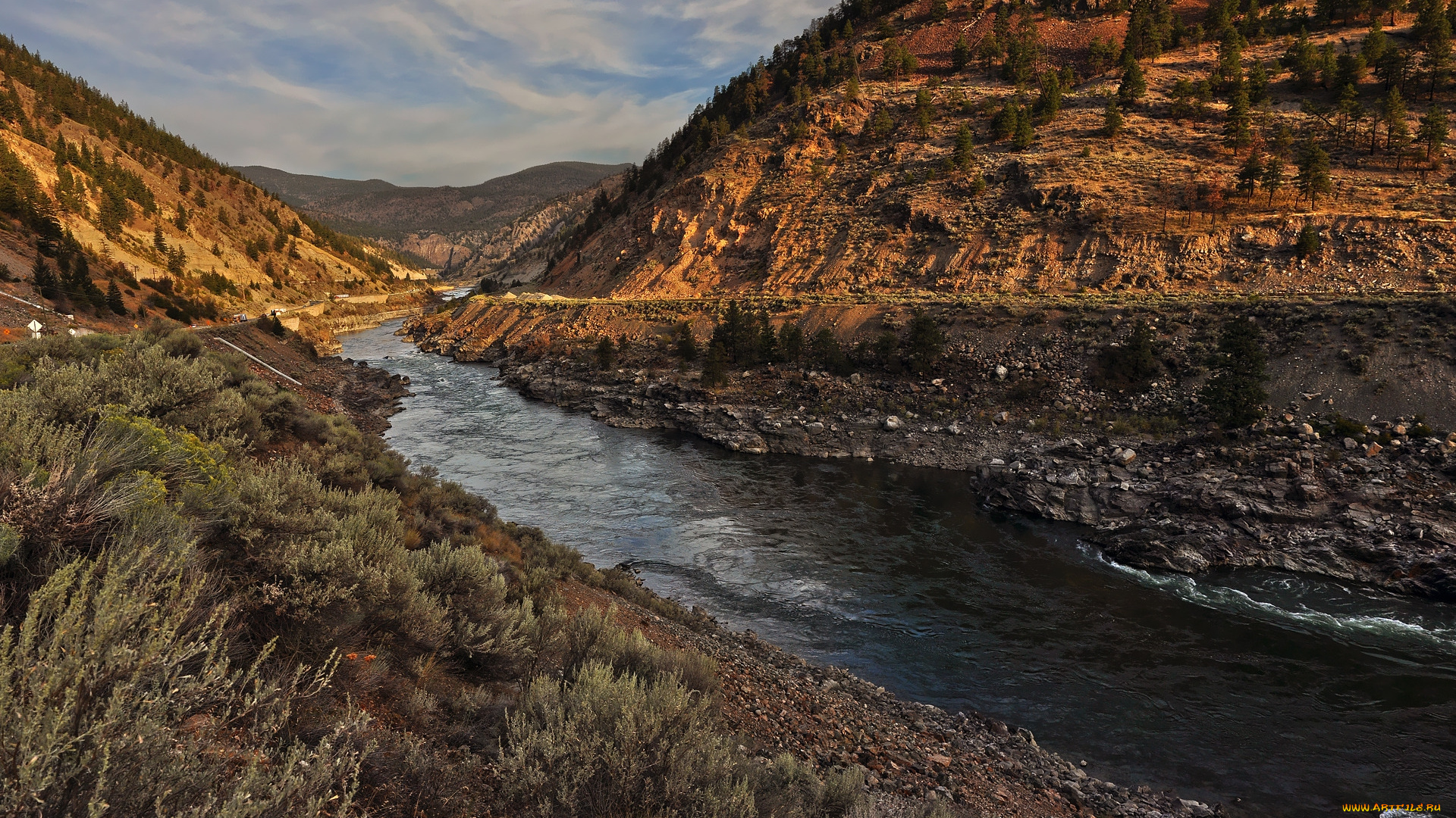 river, in, the, valley, природа, реки, озера, река, лес, горы
