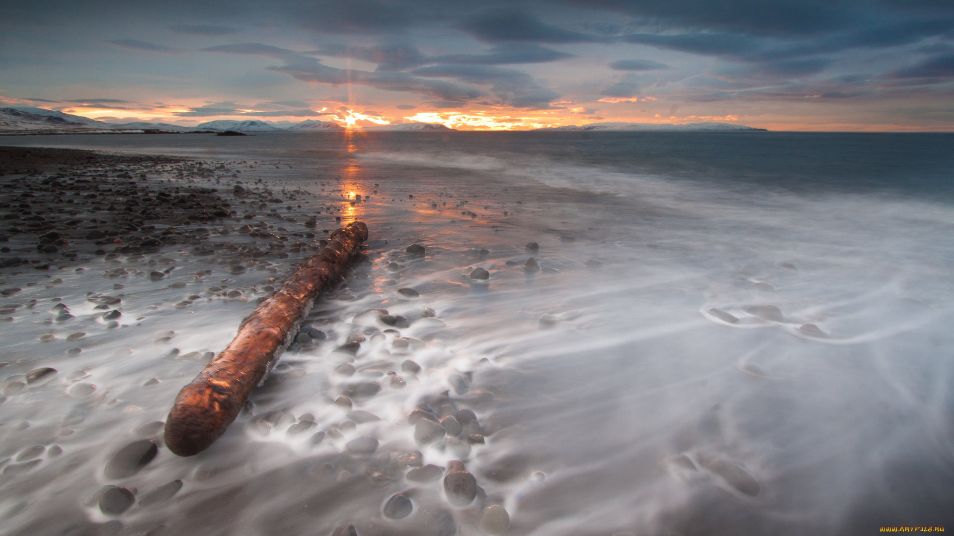 sunset, природа, восходы, закаты, побережье, закат, океан, бревно, камни