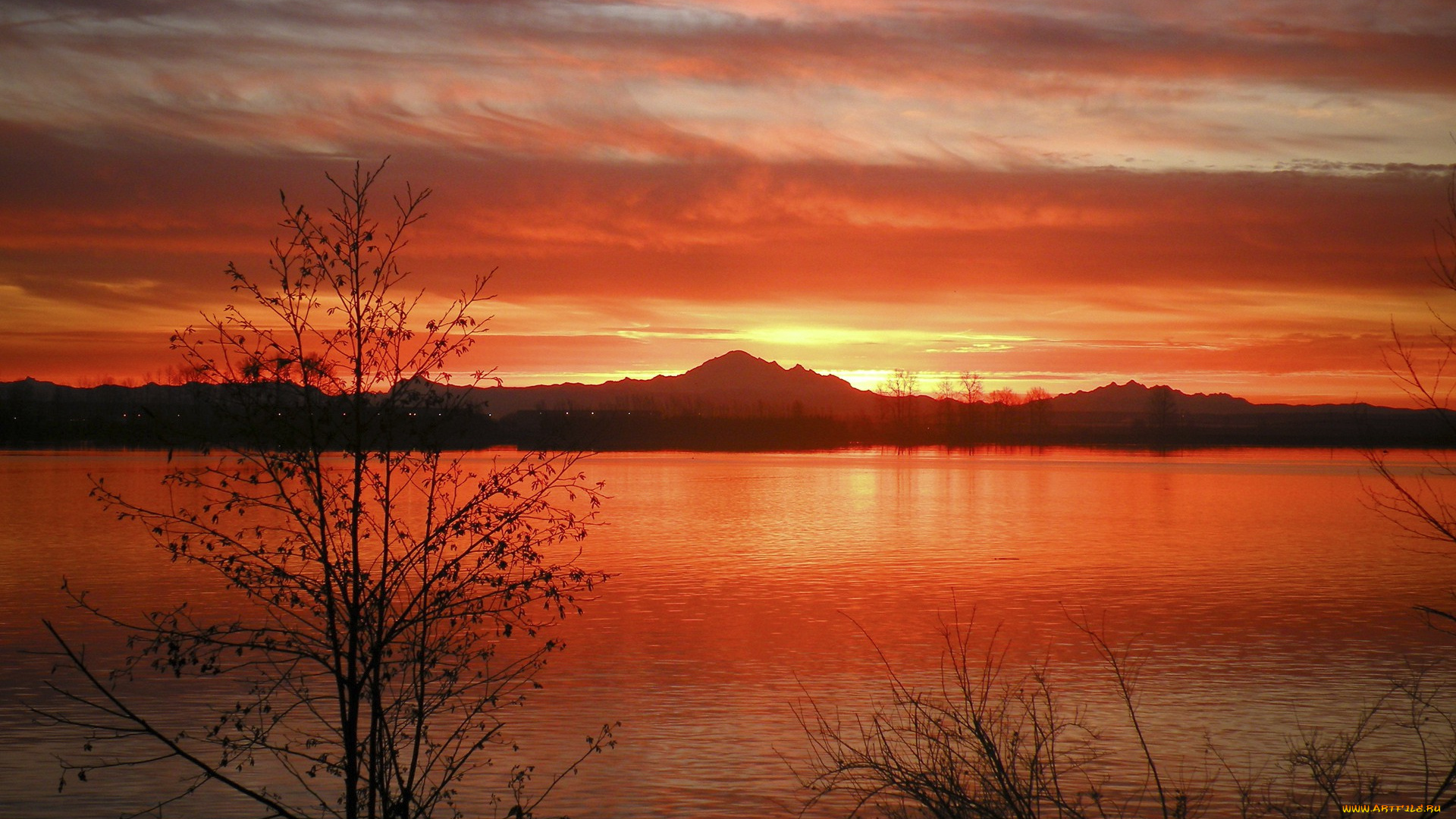 sunset, природа, восходы, закаты, закат, река, багровый, фон