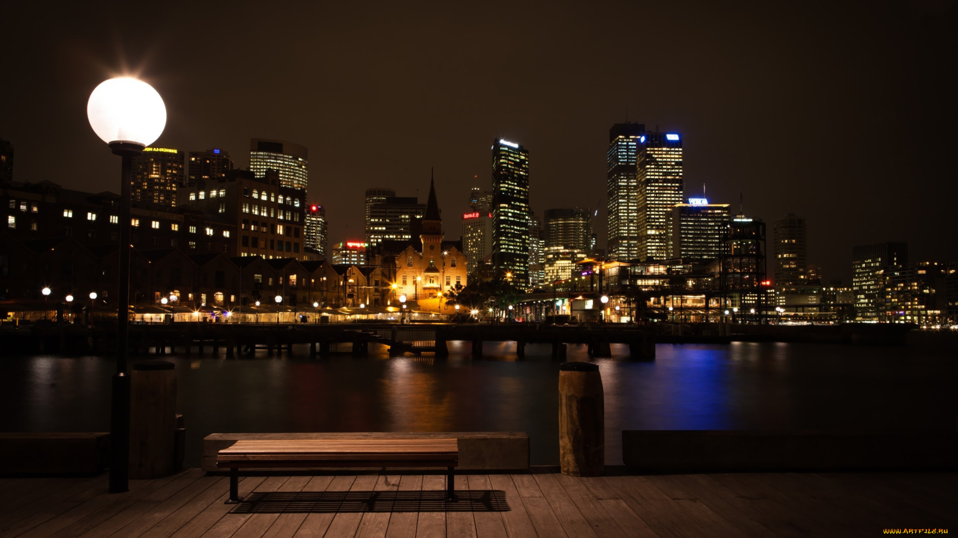 sydney, at, night, города, сидней, австралия, набережная, огни, ночь