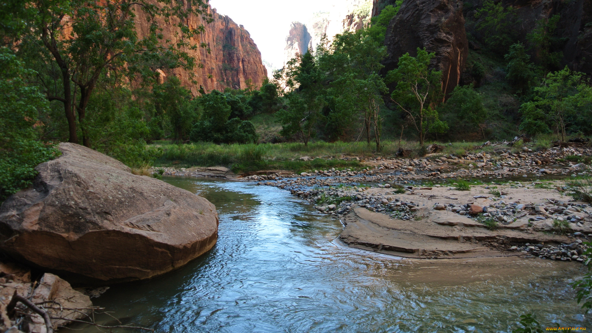 virgin, river, in, zion, national, park, природа, реки, озера, камнии, река, пляж, луг, горы