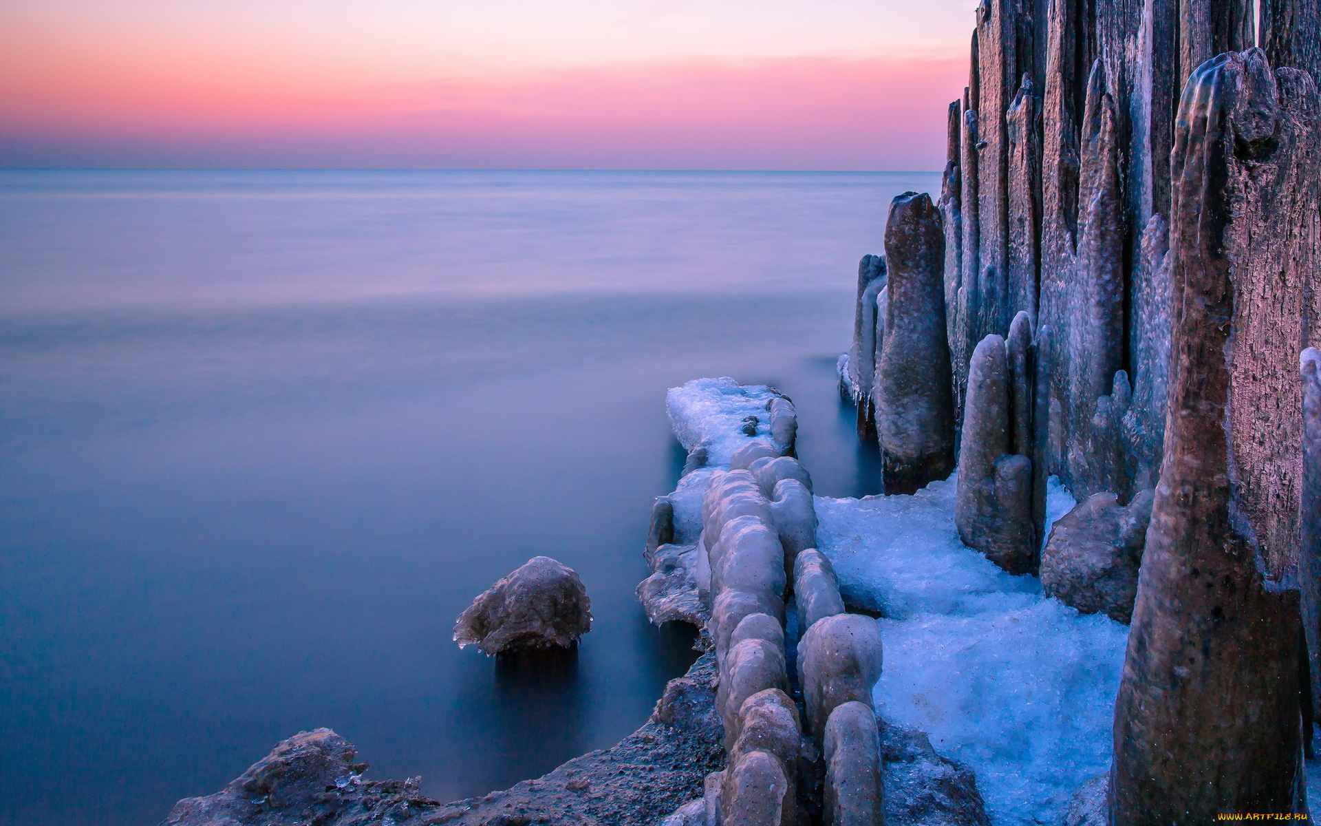 природа, побережье, океан, скалы, лед