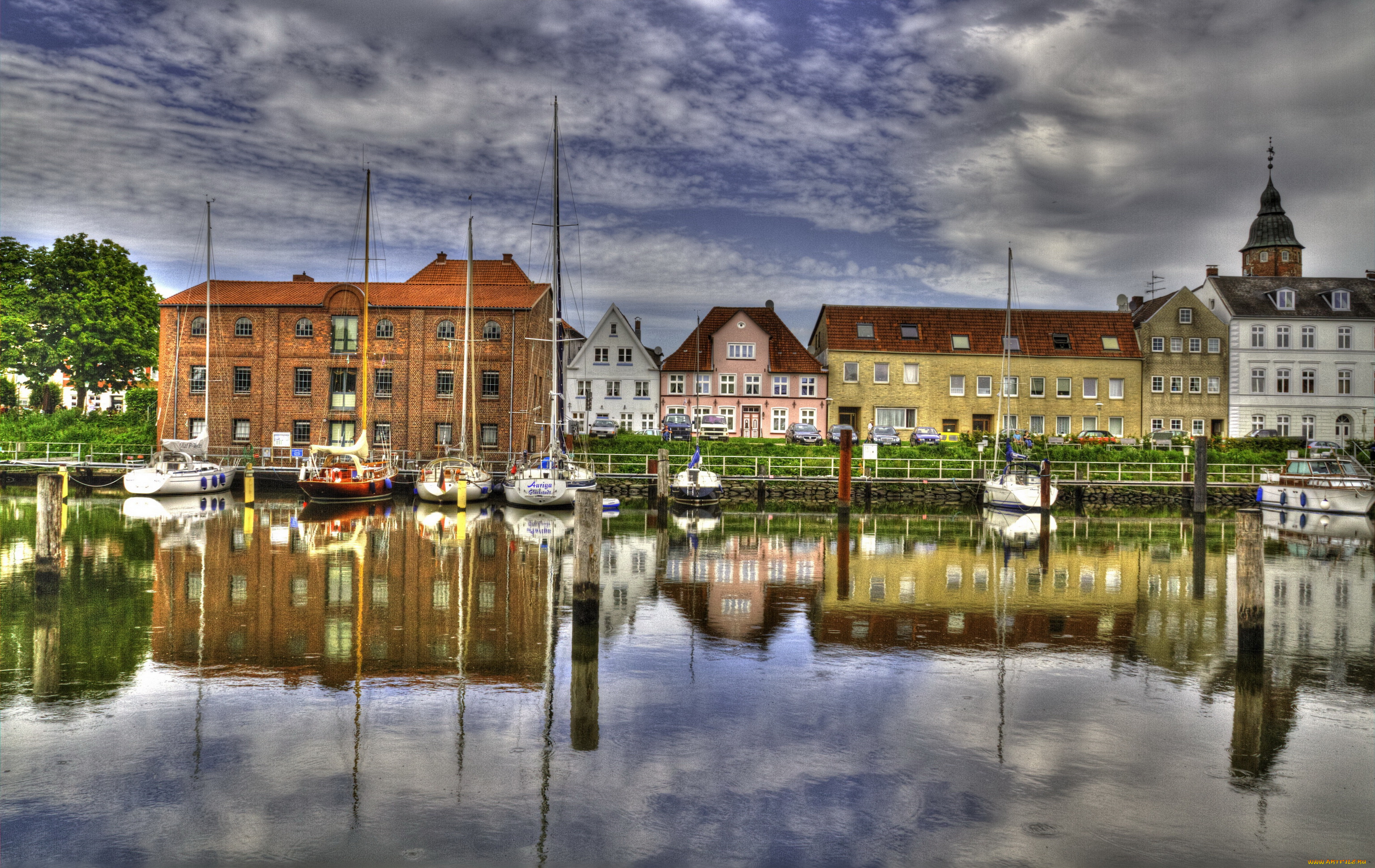 германия, глюкштадт, города, улицы, площади, набережные, дома, река, набережная