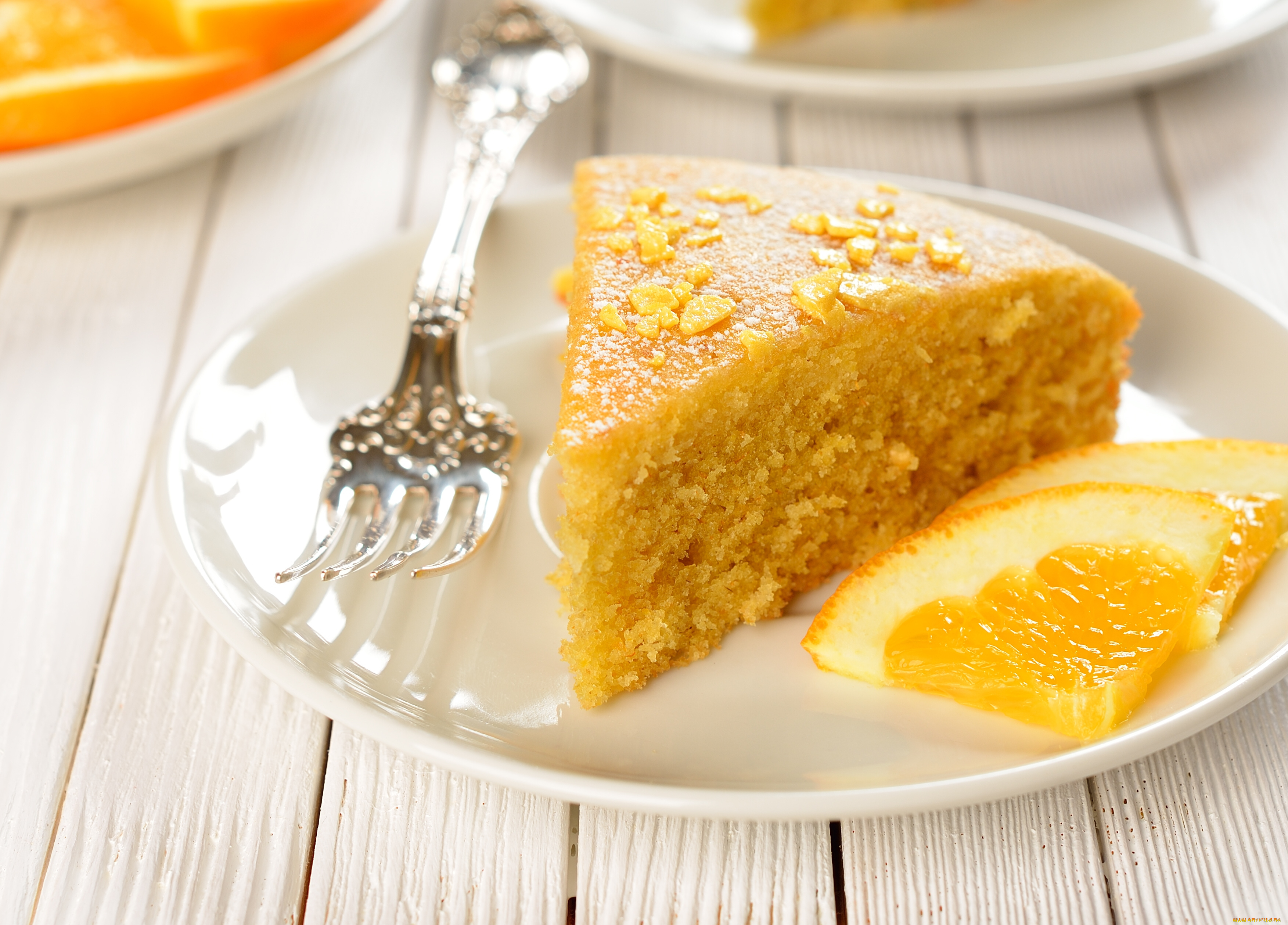 еда, пироги, пирог, апельсины, вилка