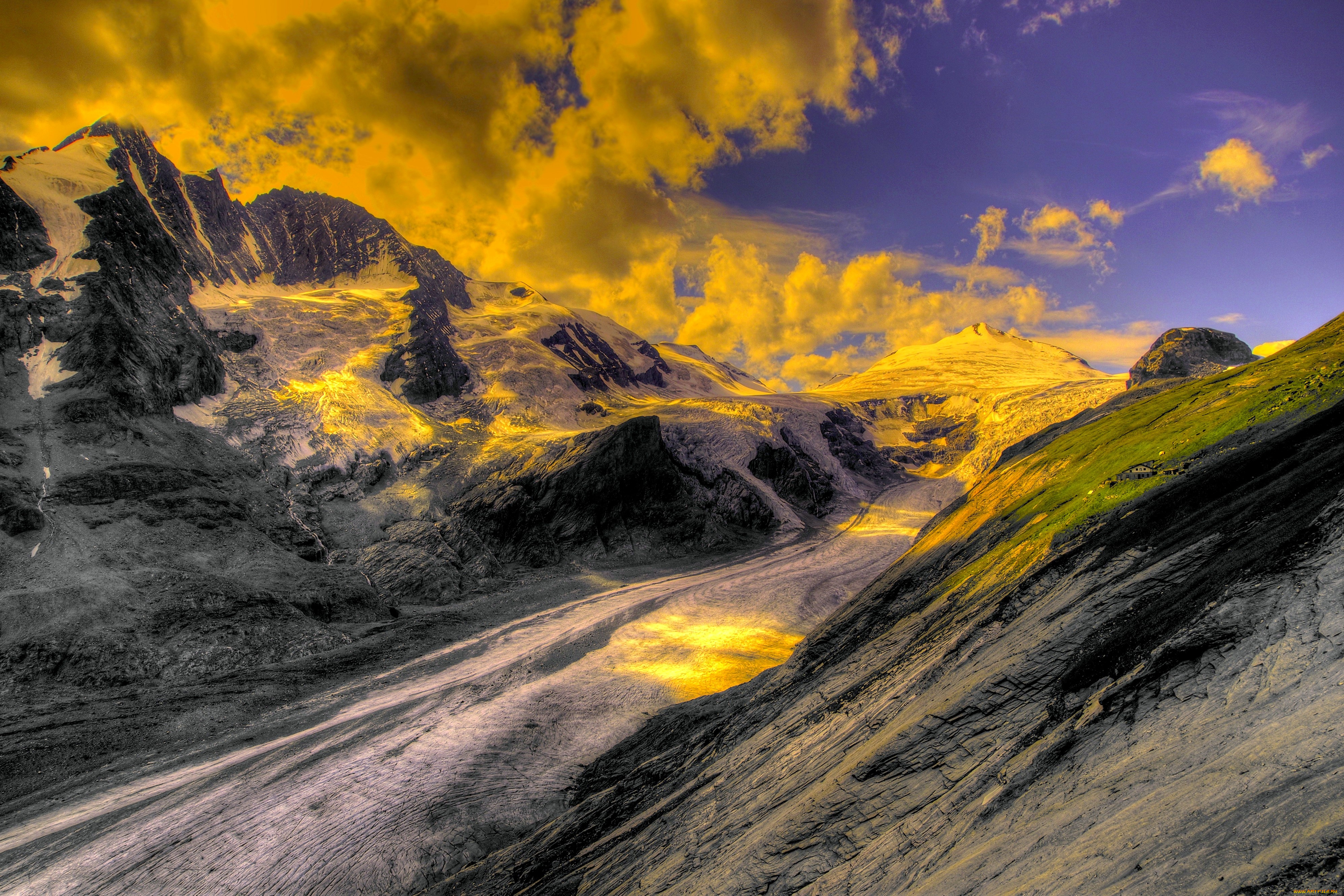 природа, горы, облака, тропа, ущелье