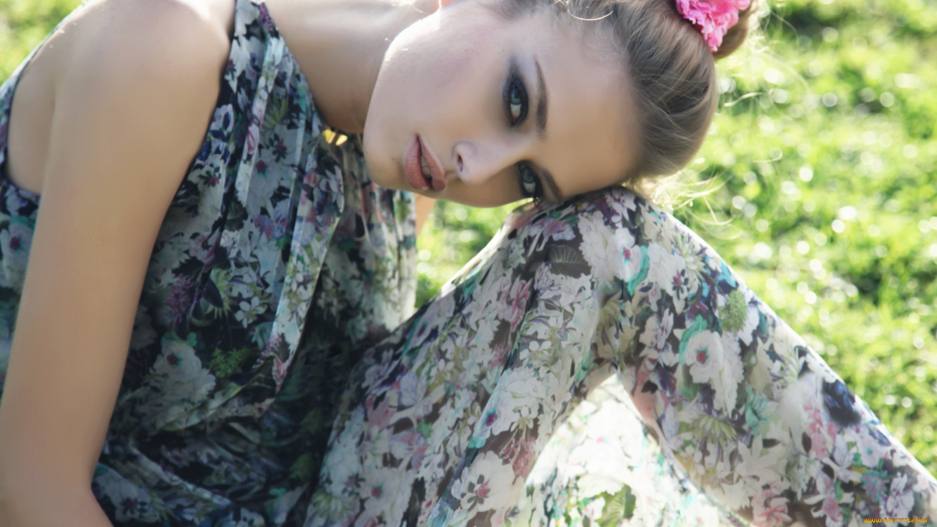 девушки, -unsort, , блондинки, цветок, взгляд