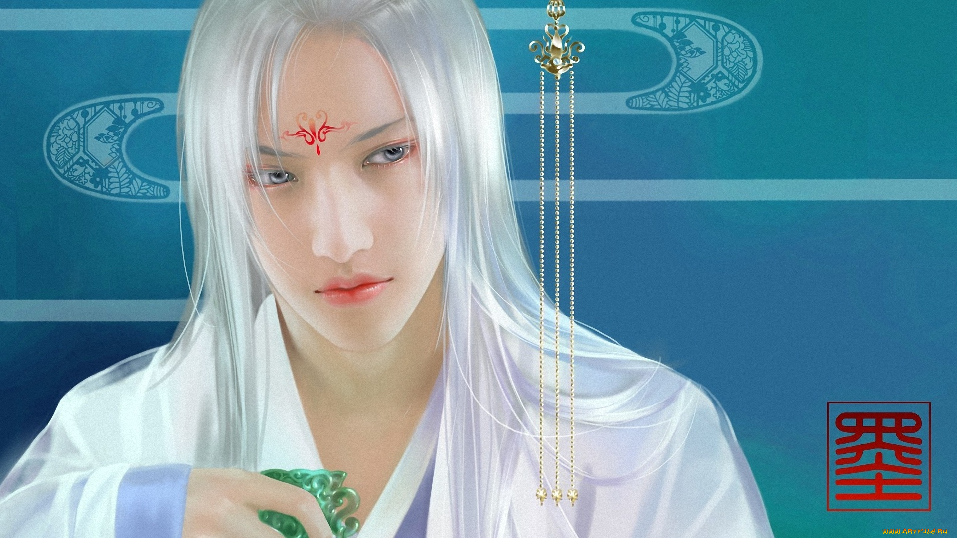 фэнтези, люди, азиат, feimo, арт, украшение, нефрит, подвески, парень