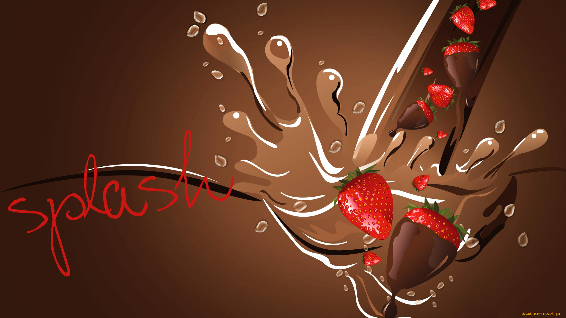 векторная, графика, еда, , food, брызги, всалеск, шоколад, клубника, ягода