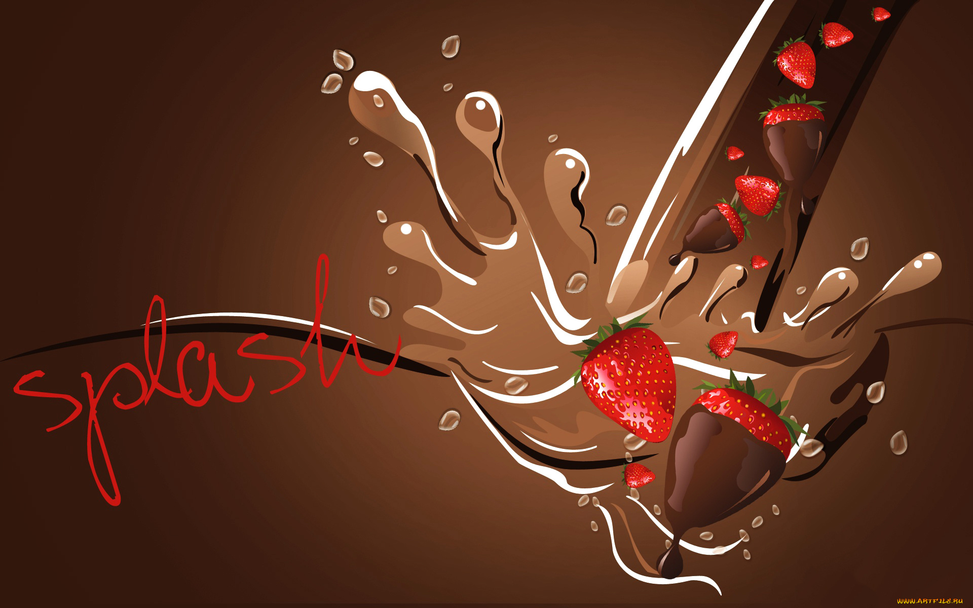 векторная, графика, еда, , food, брызги, всалеск, шоколад, клубника, ягода