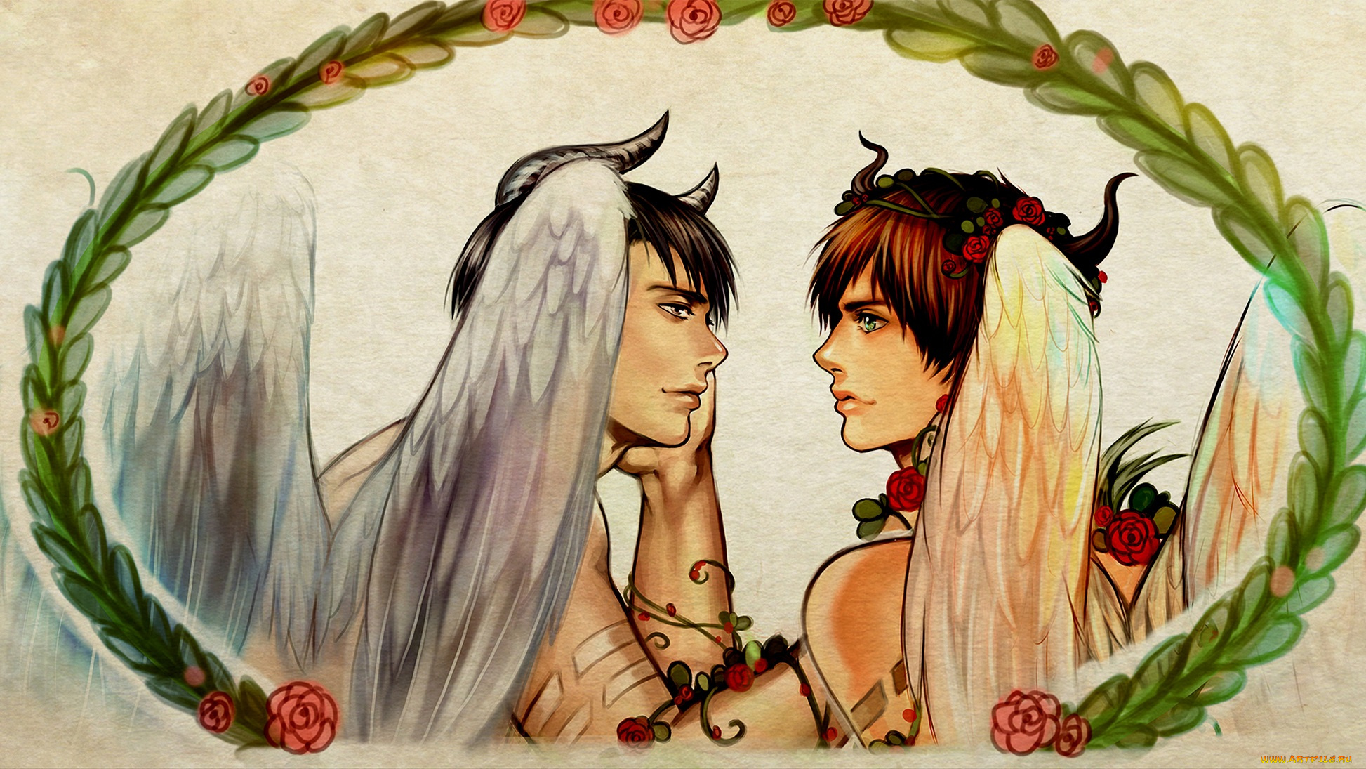 фэнтези, демоны, парни, арт, ангелы