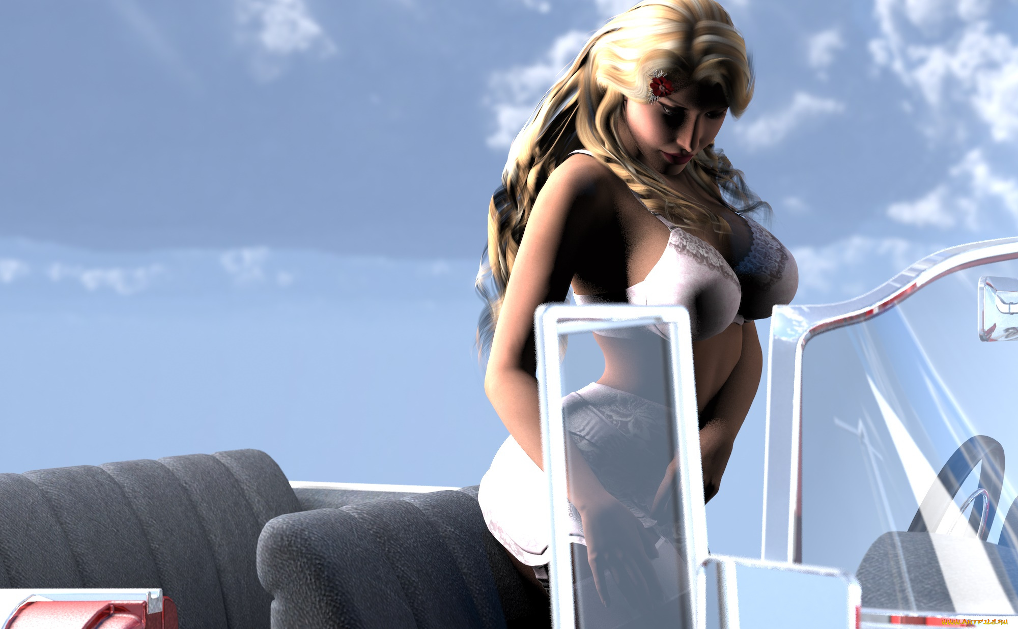 3д, графика, люди, , people, автомобиль, фон, взгляд, девушка