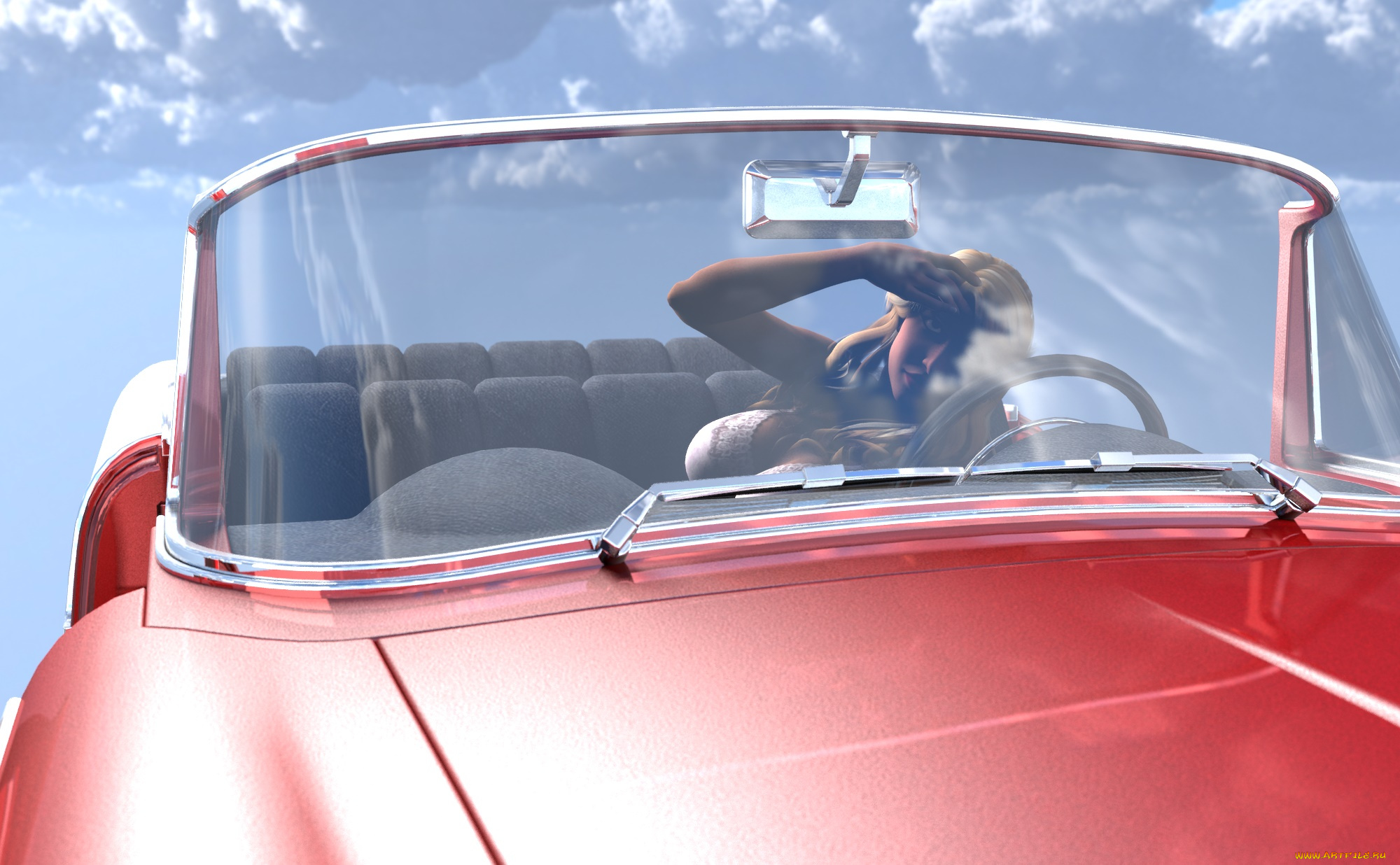 3д, графика, люди, , people, девушка, автомобиль, фон, взгляд