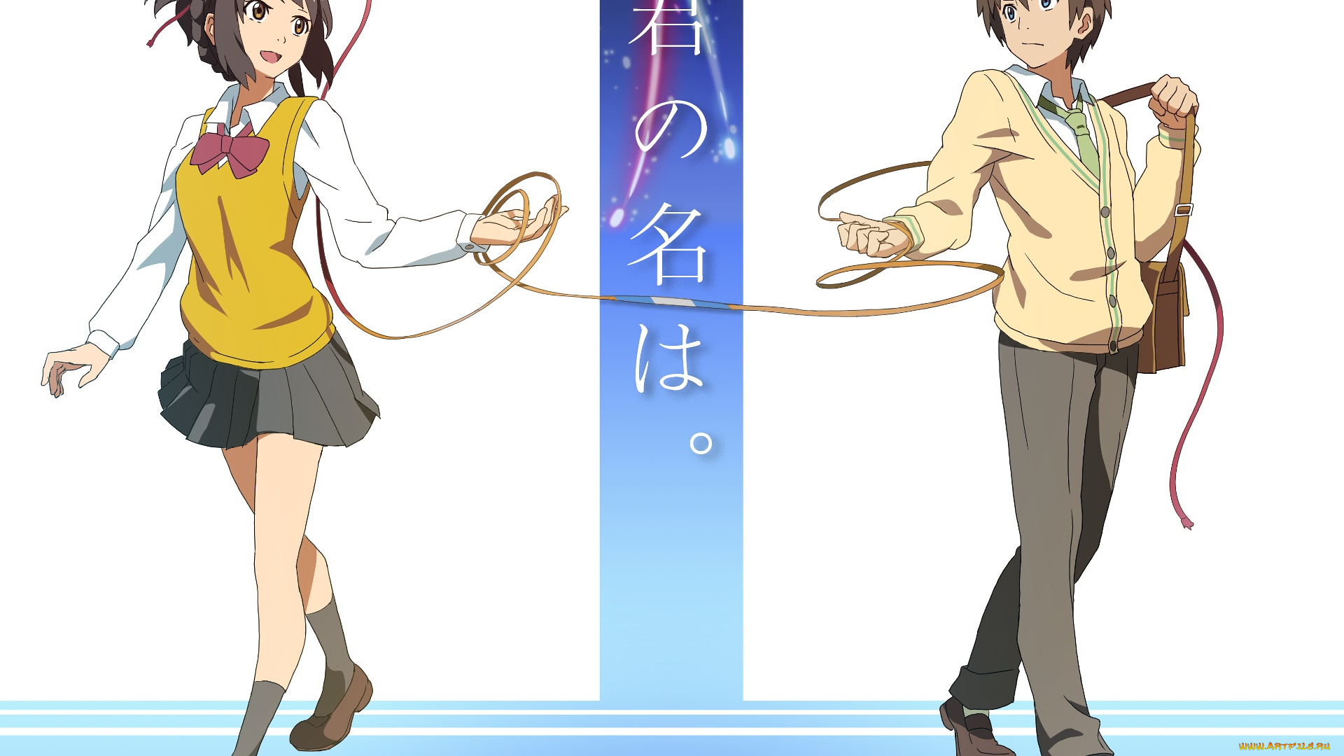 аниме, kimi, no, na, wa, девушка, взгляд, фон, парень