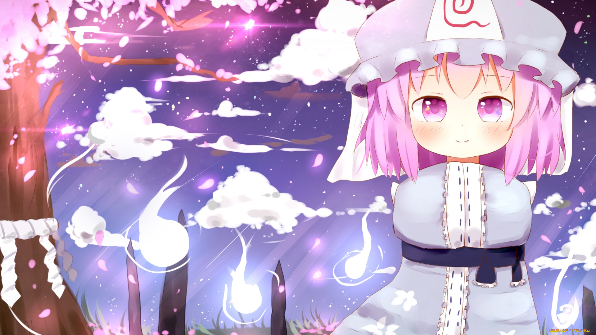 аниме, touhou, девушка, взгляд, фон