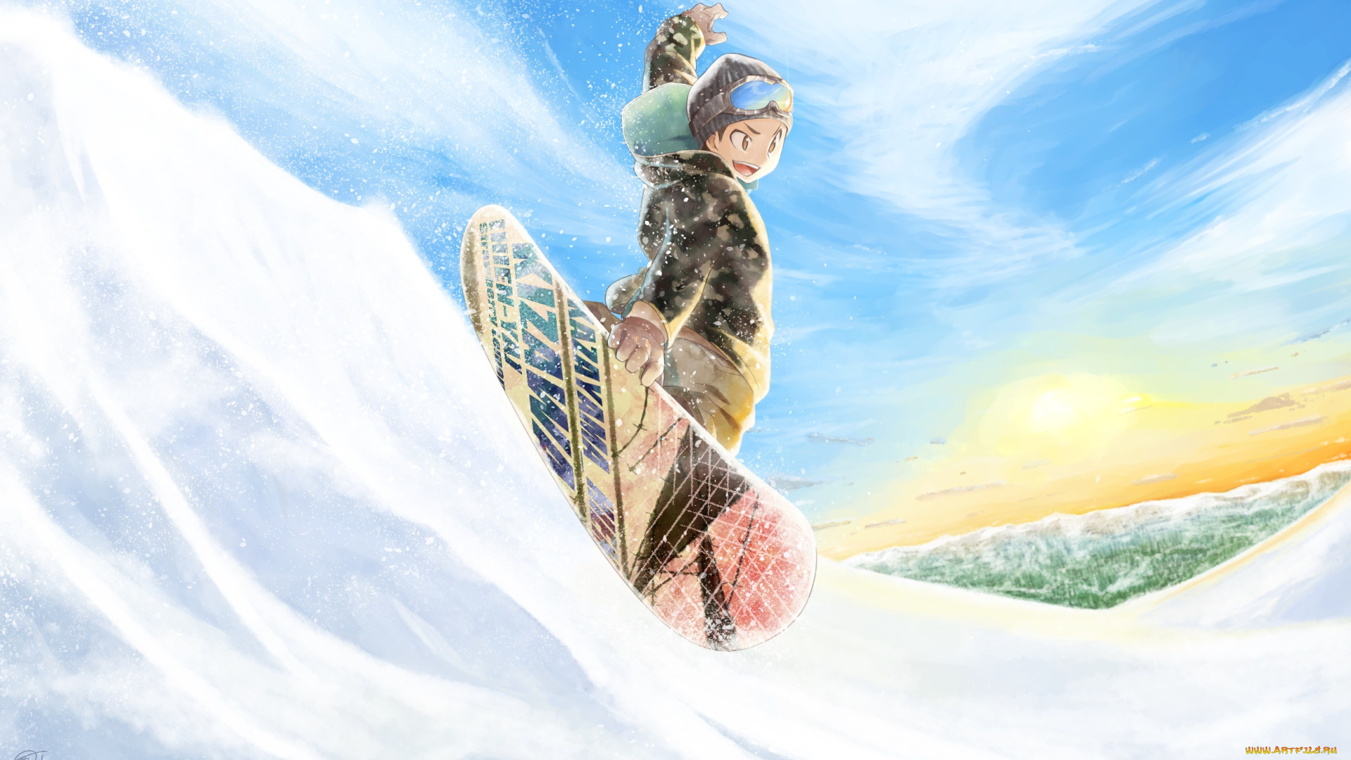 аниме, зима, , новый, год, , рождество, фон, девушка, взгляд