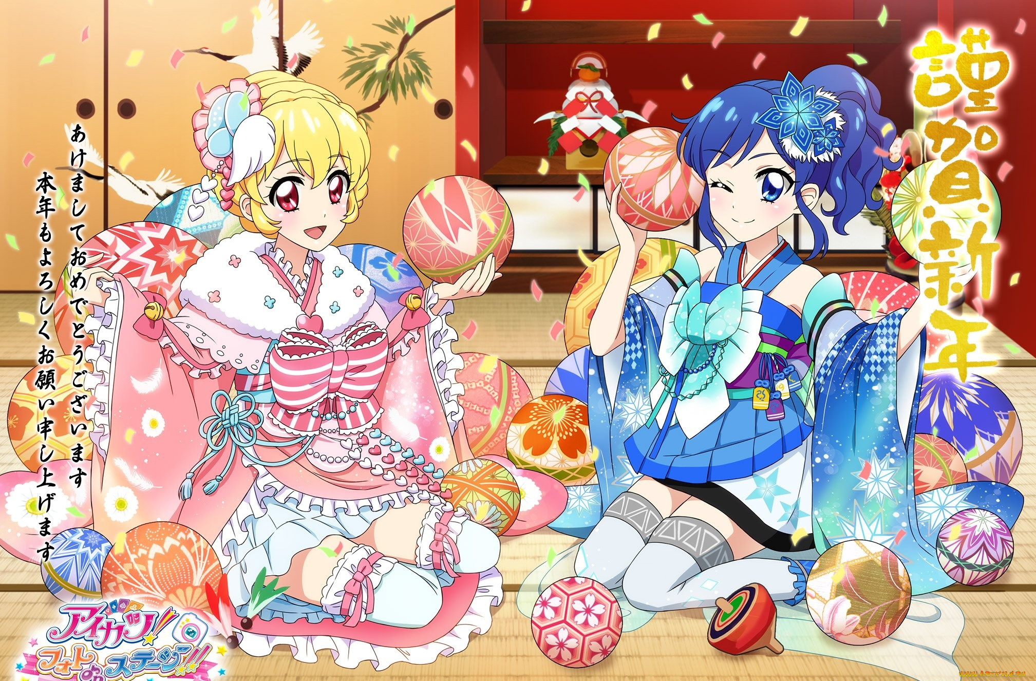 аниме, aikatsu, девушки, взгляд, фон