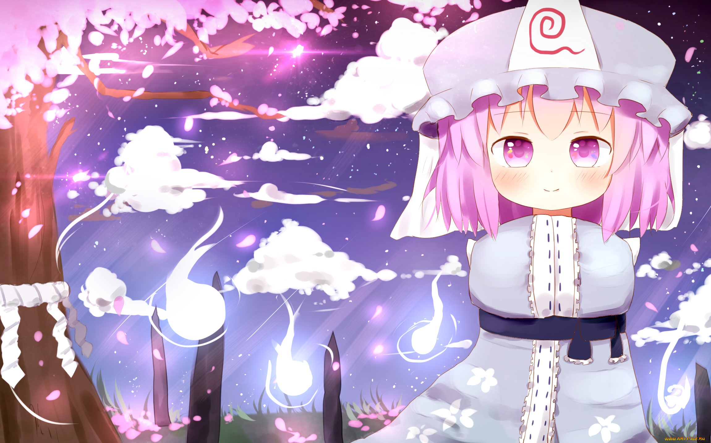 аниме, touhou, девушка, взгляд, фон