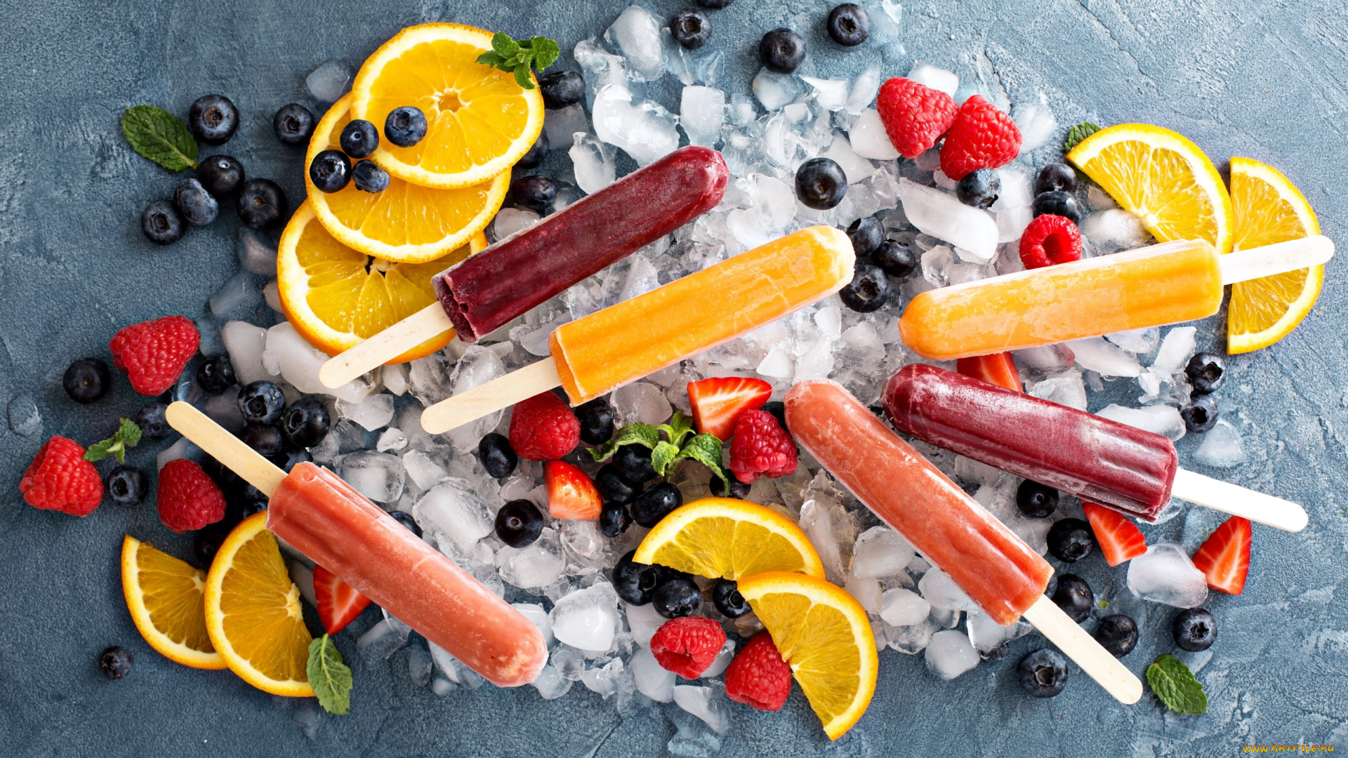 еда, мороженое, , десерты, апельсин, ягоды, лед, ассорти