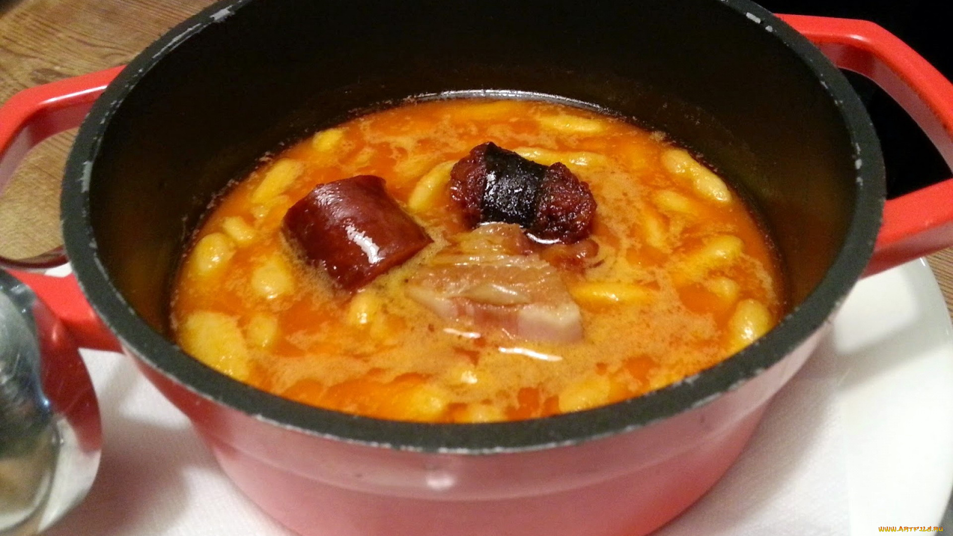 еда, первые, блюда, колбаса, фасолевый, суп