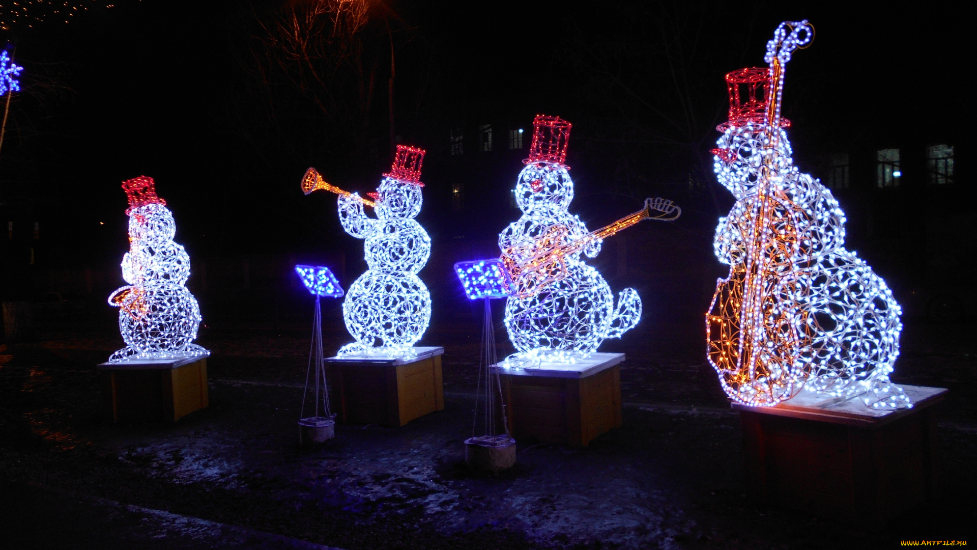 новогодние, музыканты, разное, иллюминация, город