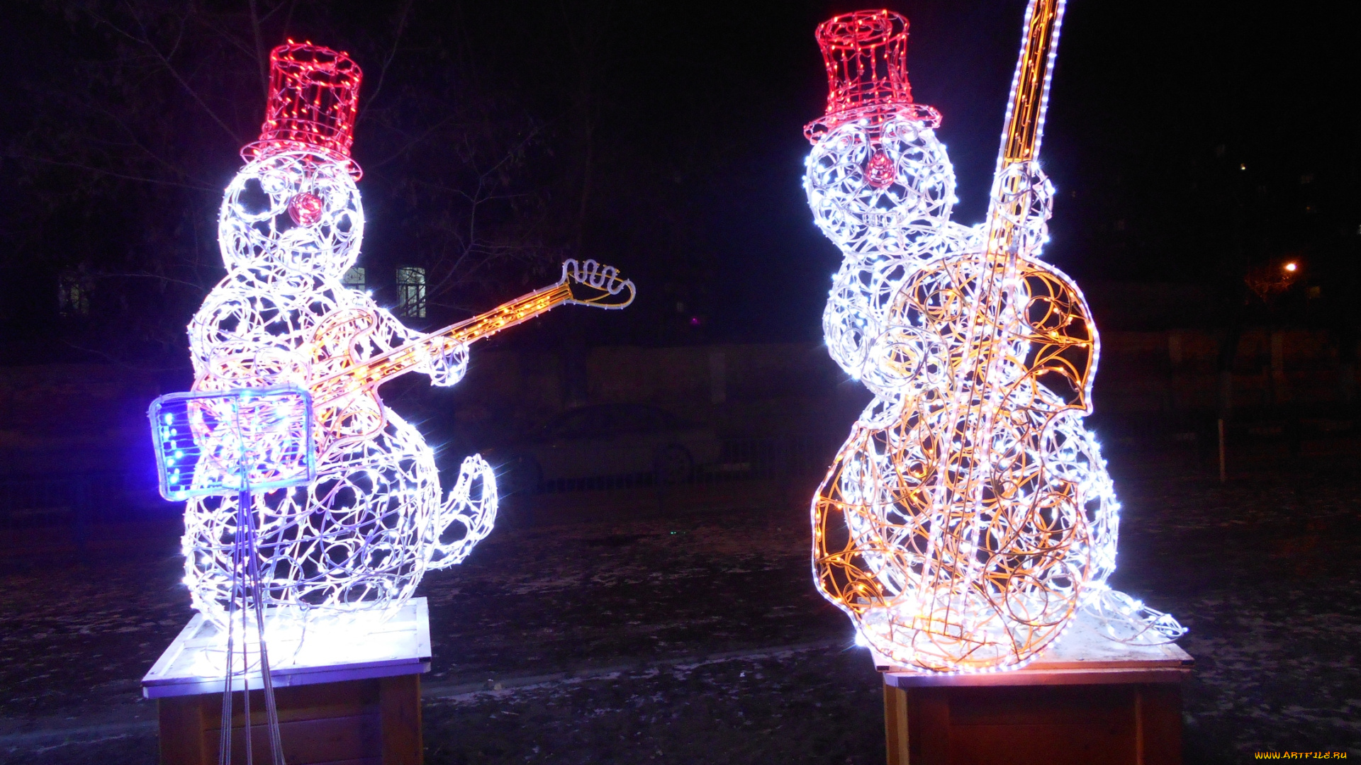 новогодние, музыканты, разное, иллюминация, город