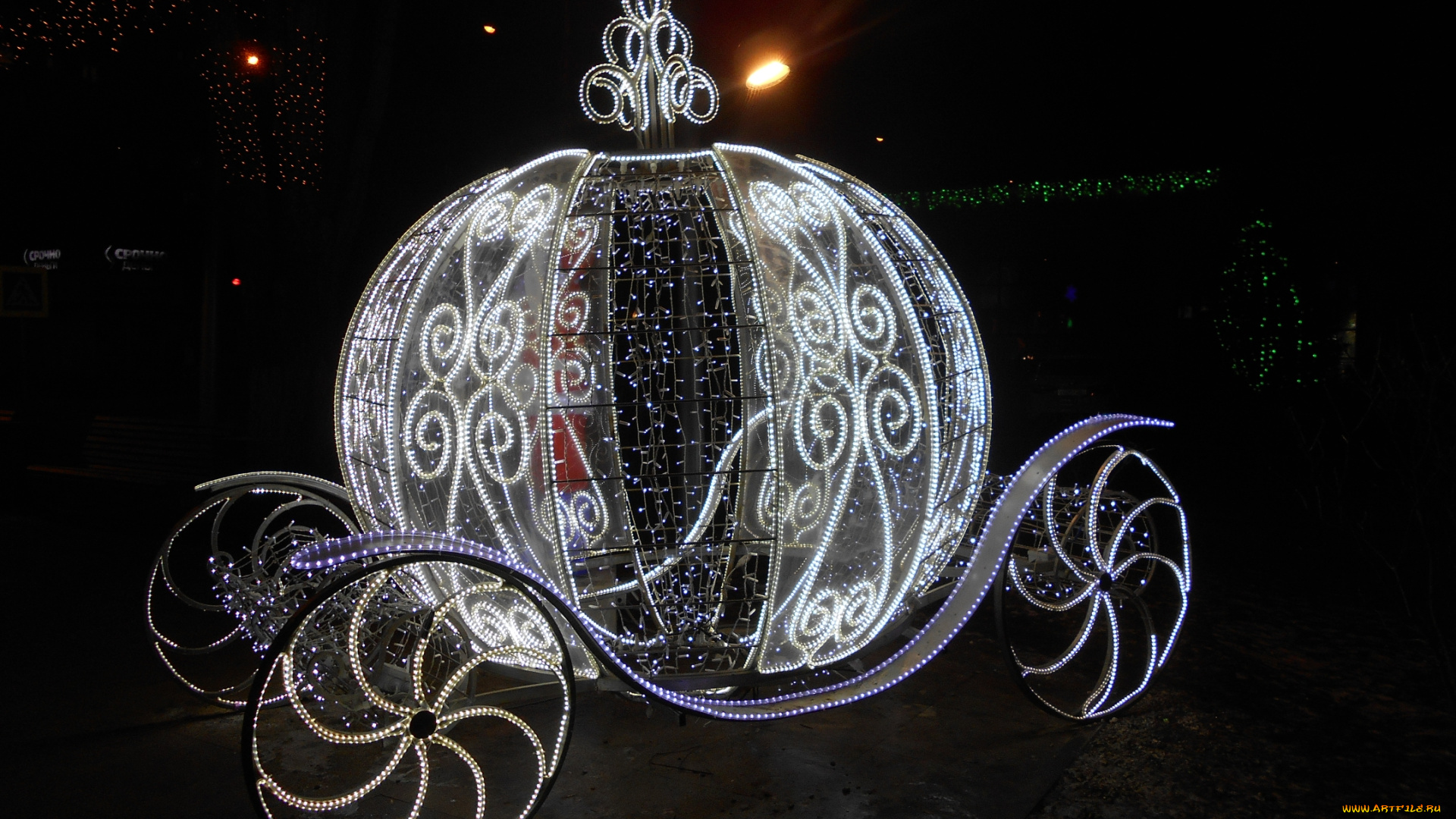 новогодняя, карета, разное, иллюминация, город