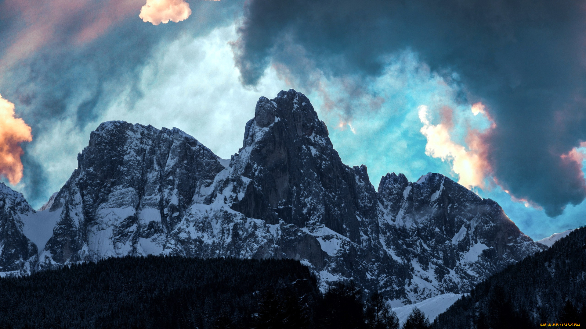 природа, горы, тучи, лес