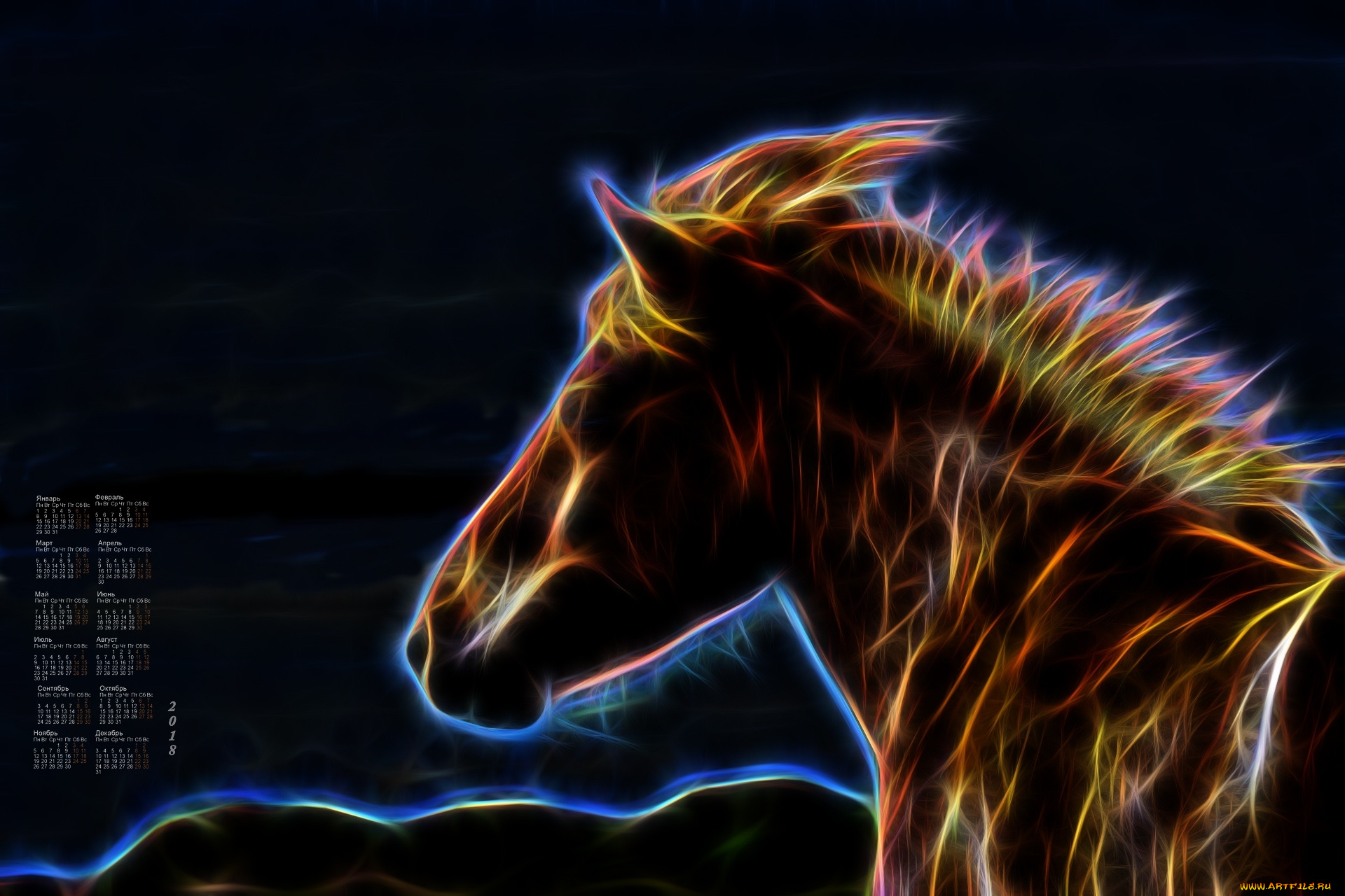календари, компьютерный, дизайн, лошадь, 2018