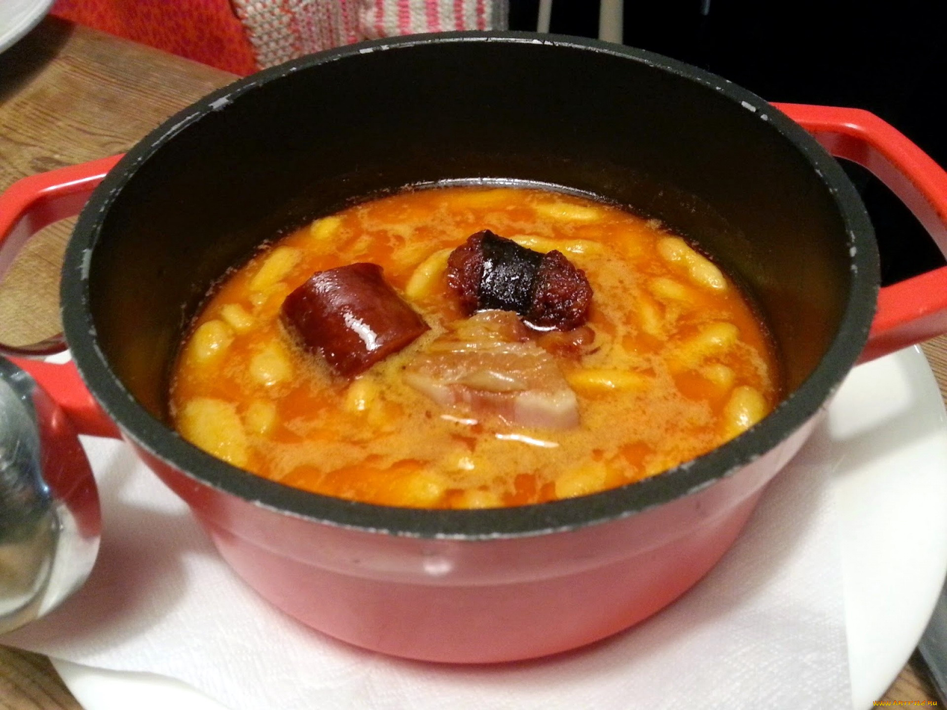 еда, первые, блюда, колбаса, фасолевый, суп