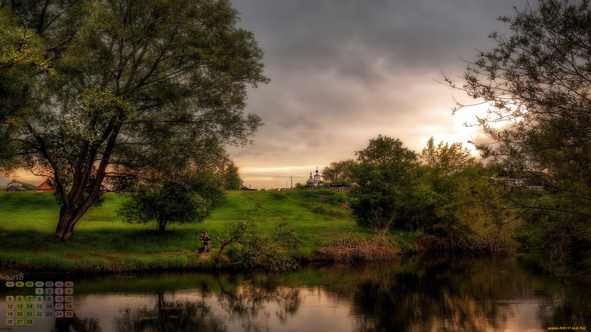 календари, природа, растения, деревья, водоем, 2018
