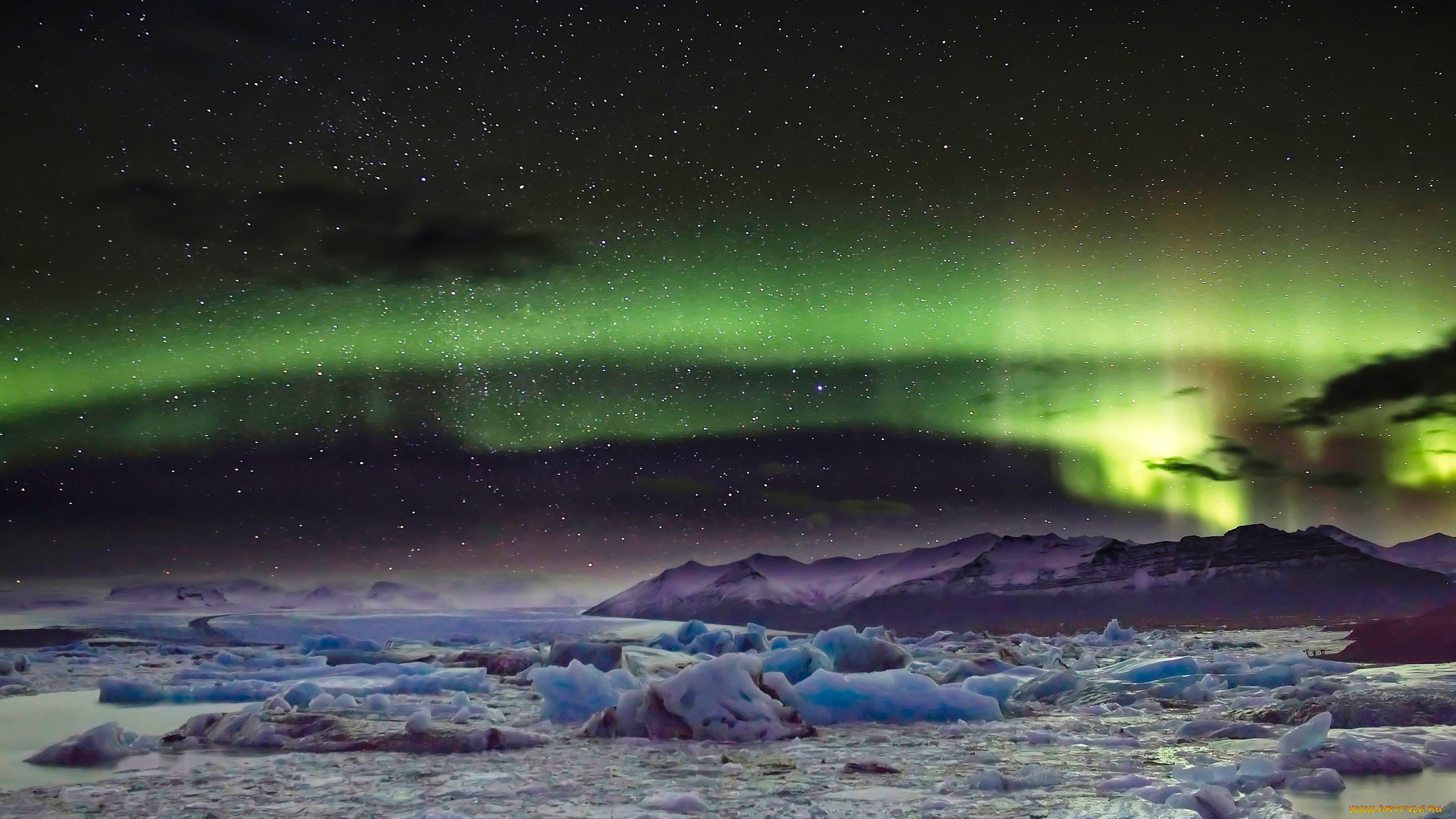 природа, северное, сияние, простор