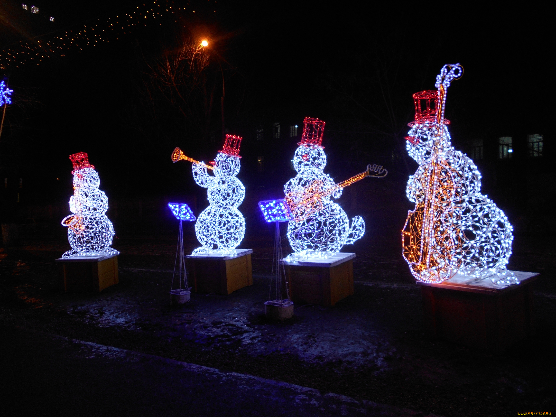 новогодние, музыканты, разное, иллюминация, город