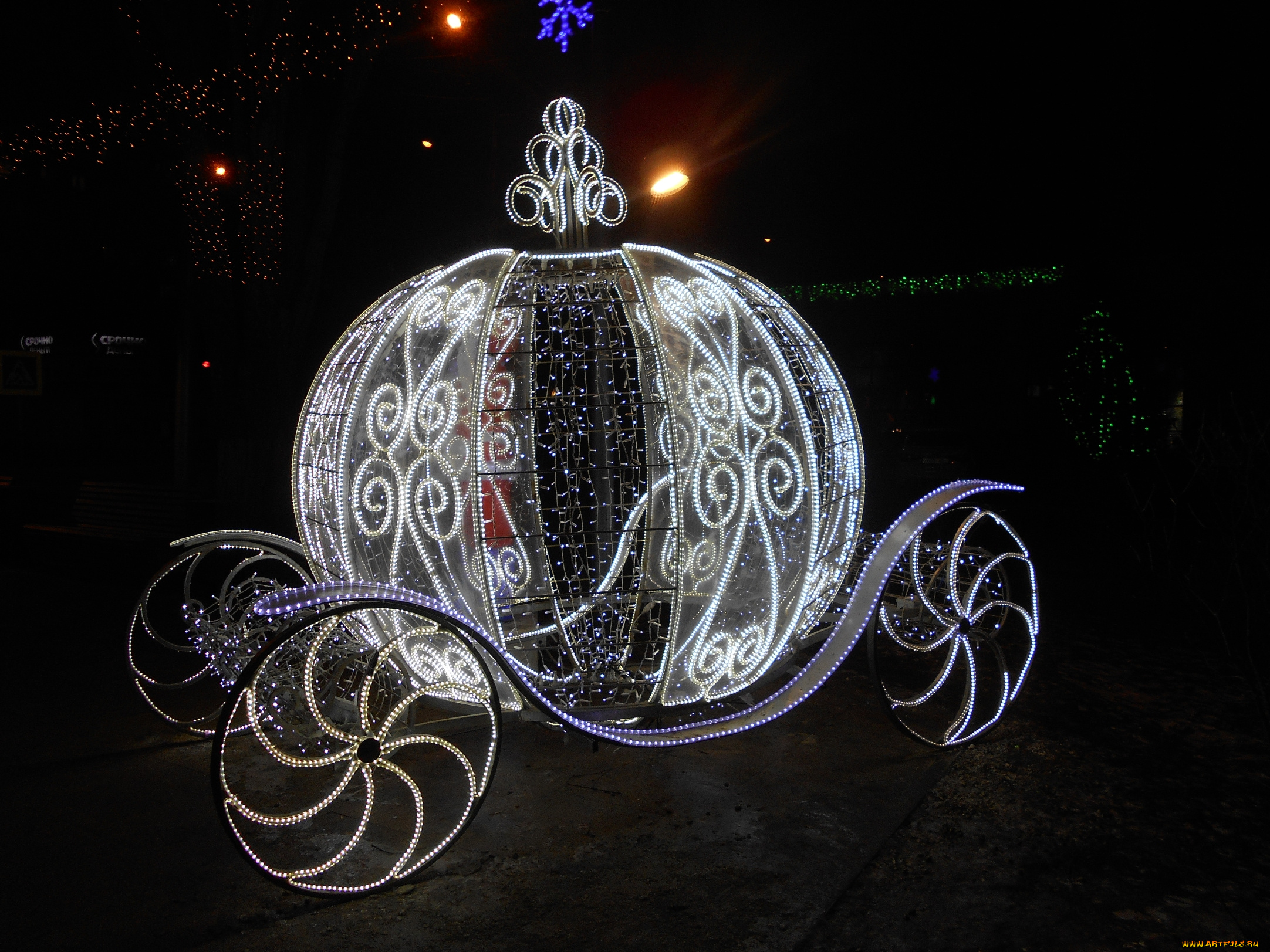 новогодняя, карета, разное, иллюминация, город