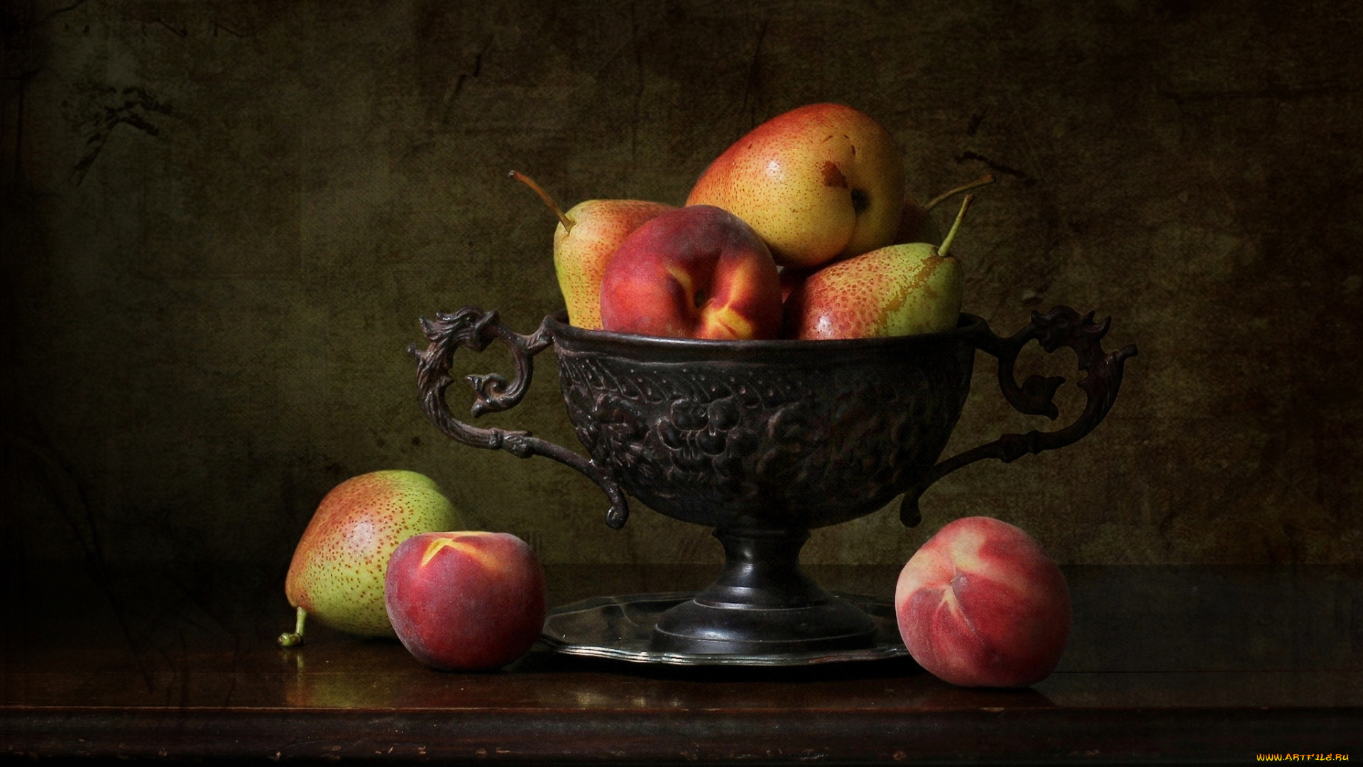 еда, фрукты, и, овощи, вместе, груши, персики, фрукты, натюрморт, ваза