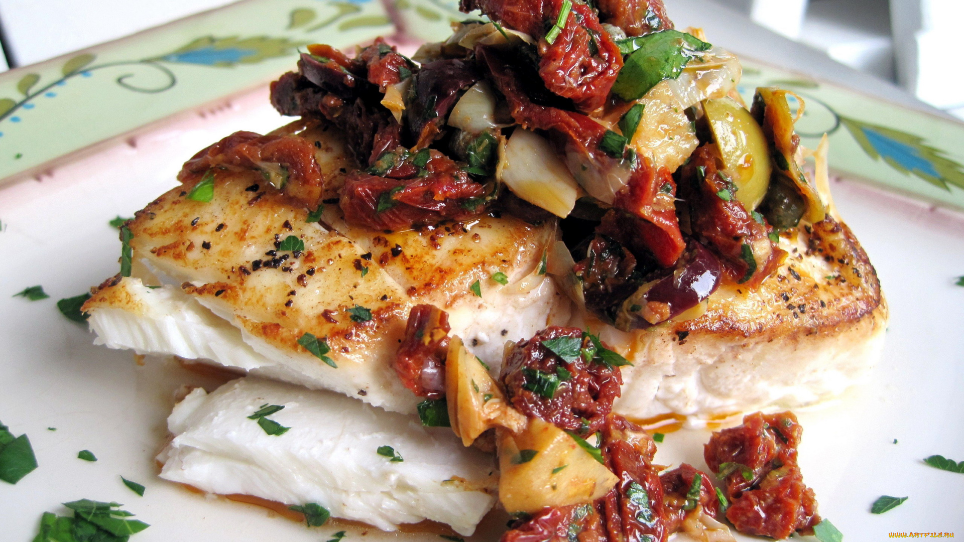 еда, рыбные, блюда, , с, морепродуктами, палтус