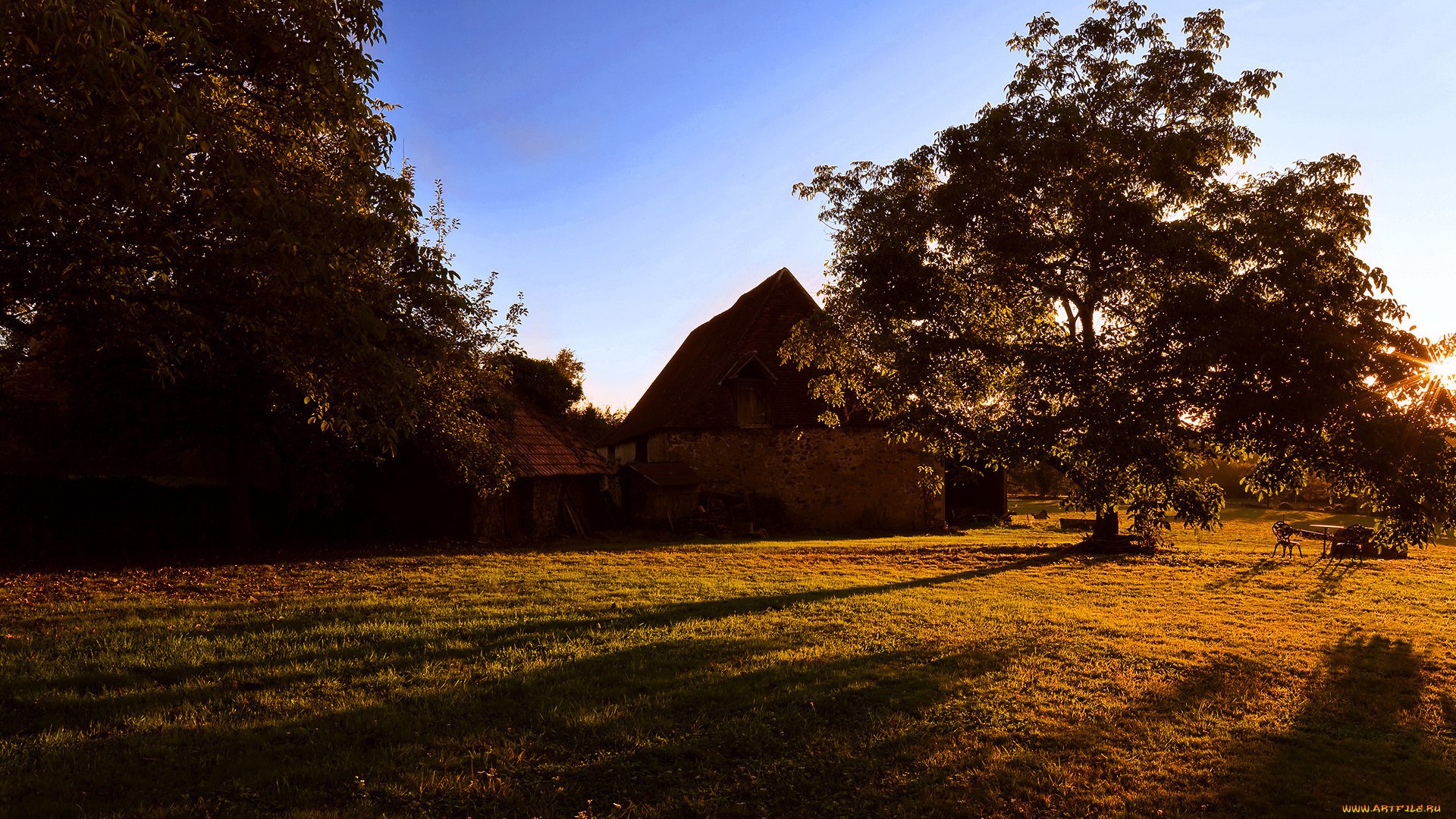 города, -, здания, , дома, лужайка, деревья, дом