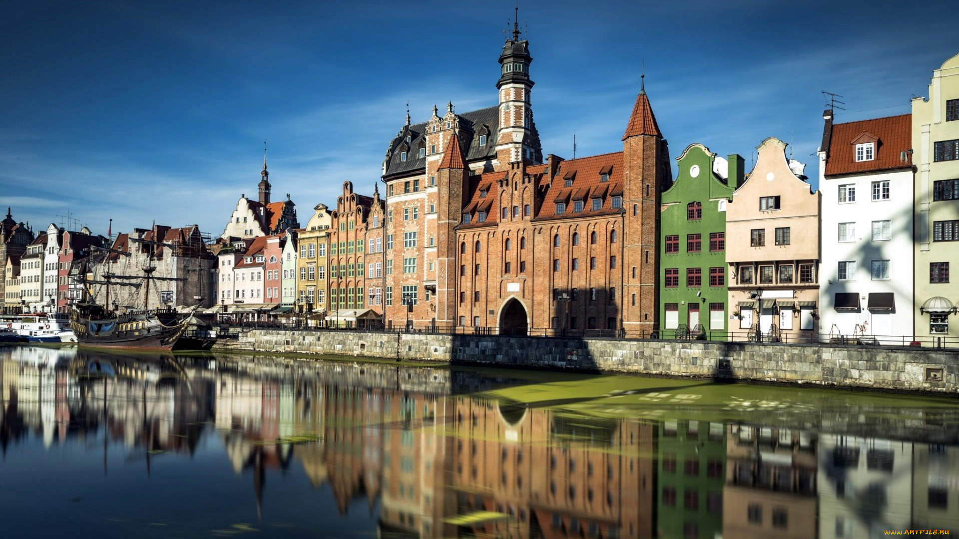 города, гданьск, , польша, отражение