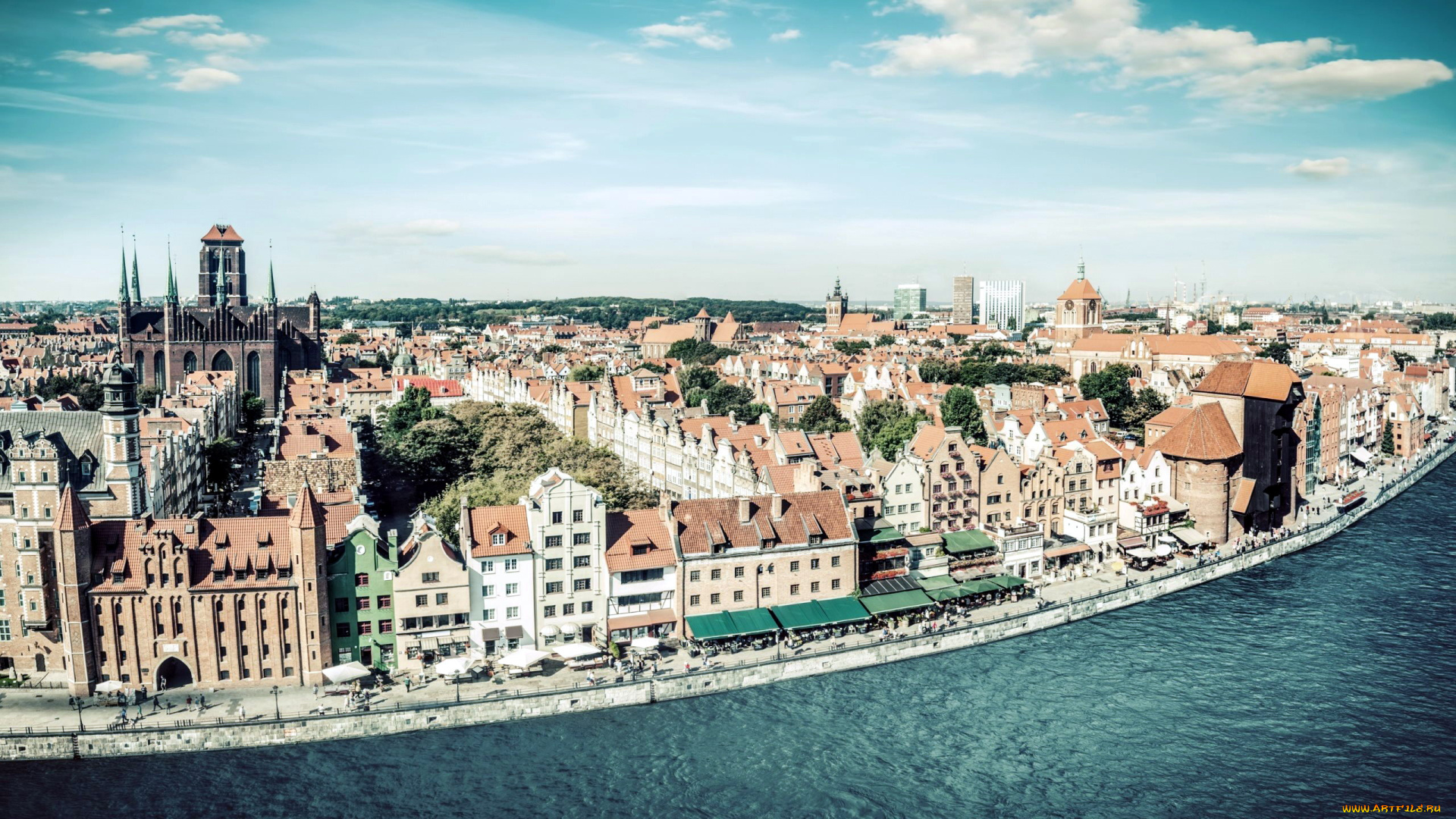 города, гданьск, , польша, панорама