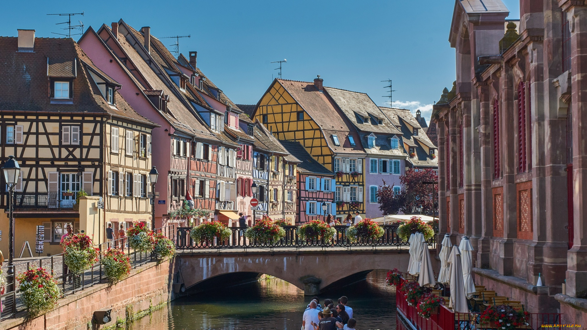 города, кольмар, , франция, канал, мост, дома