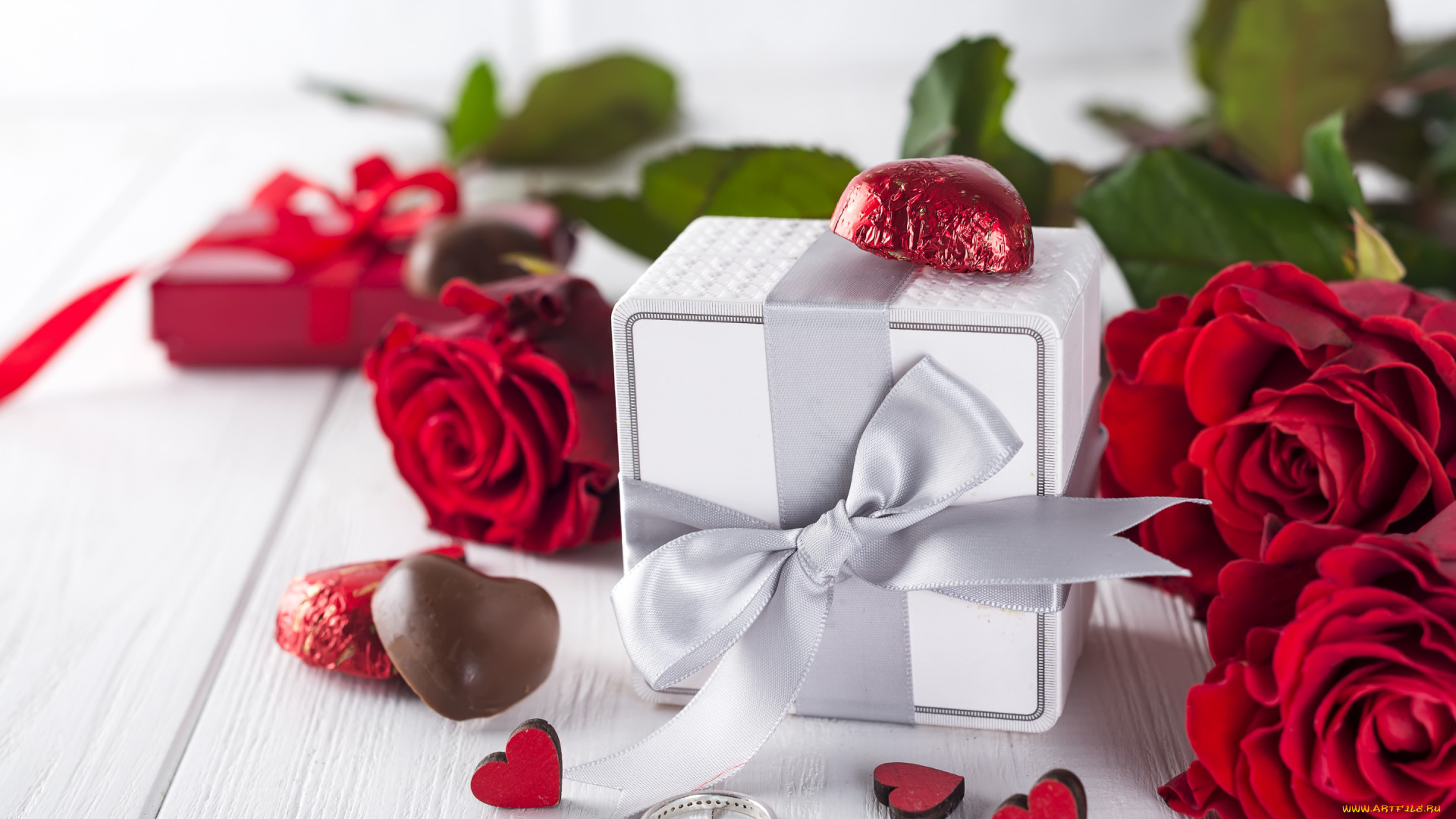 праздничные, подарки, и, коробочки, розы, подарок