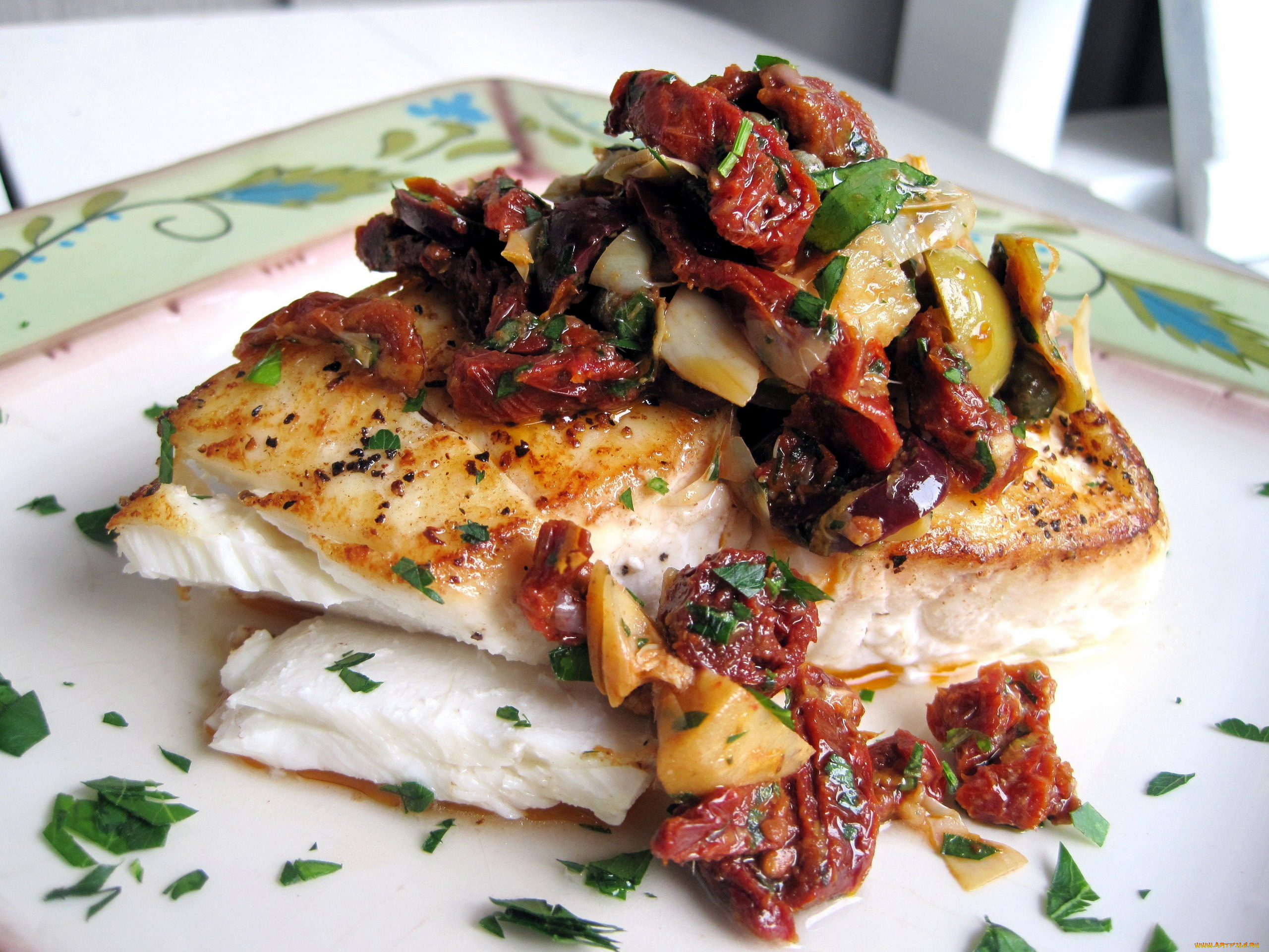 еда, рыбные, блюда, , с, морепродуктами, палтус